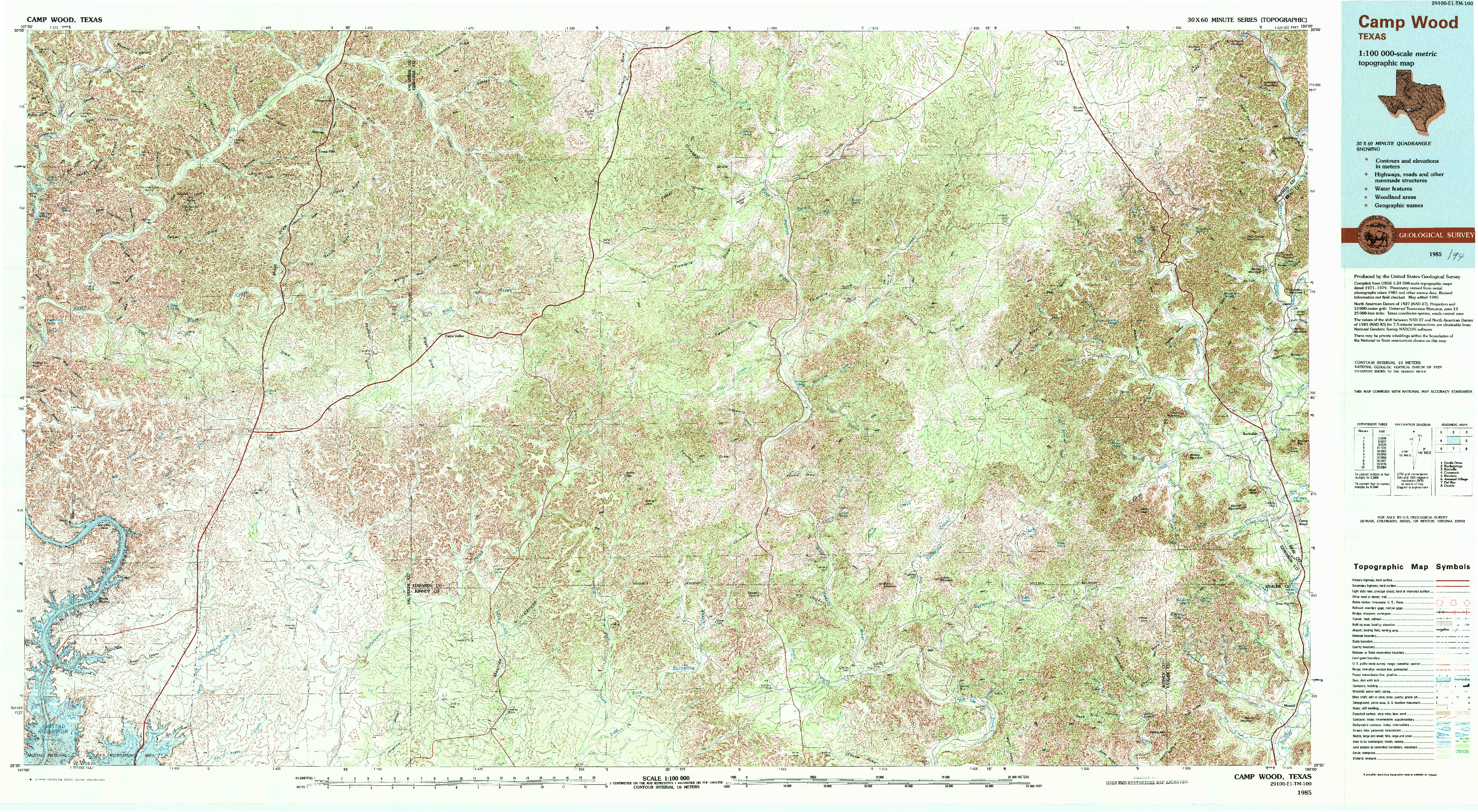 USGS 1:100000-SCALE QUADRANGLE FOR CAMP WOOD, TX 1985