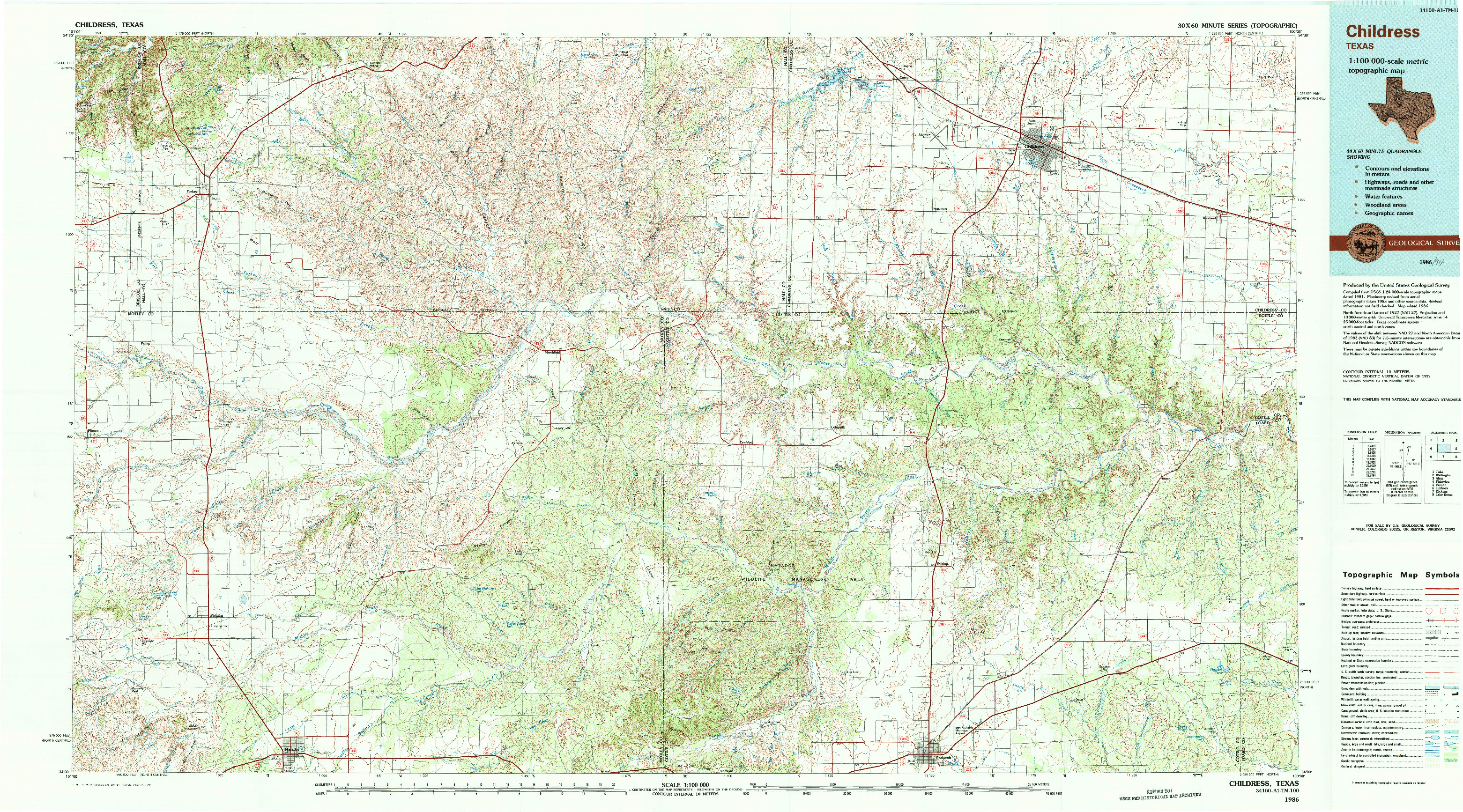 USGS 1:100000-SCALE QUADRANGLE FOR CHILDRESS, TX 1986