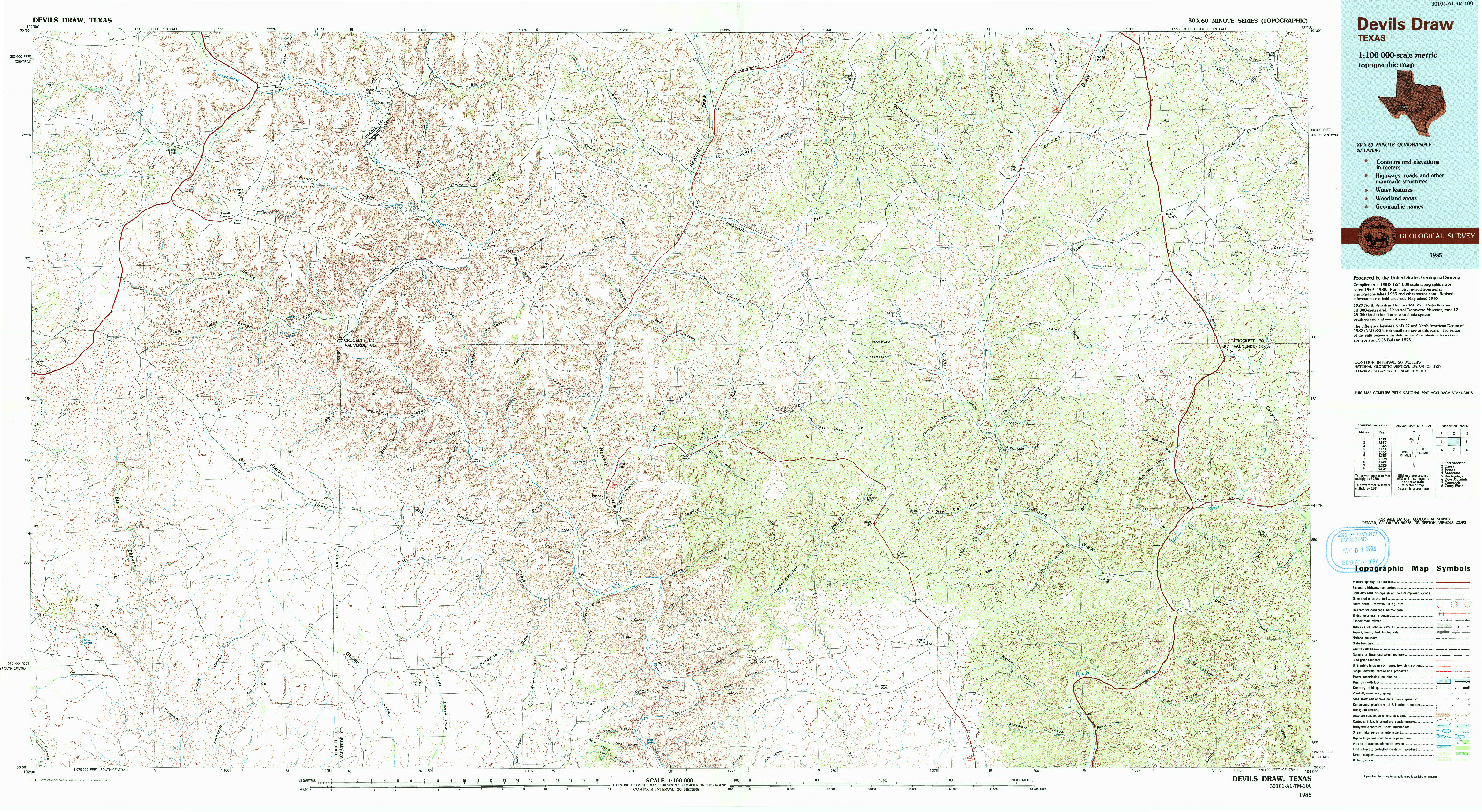 USGS 1:100000-SCALE QUADRANGLE FOR DEVILS DRAW, TX 1985