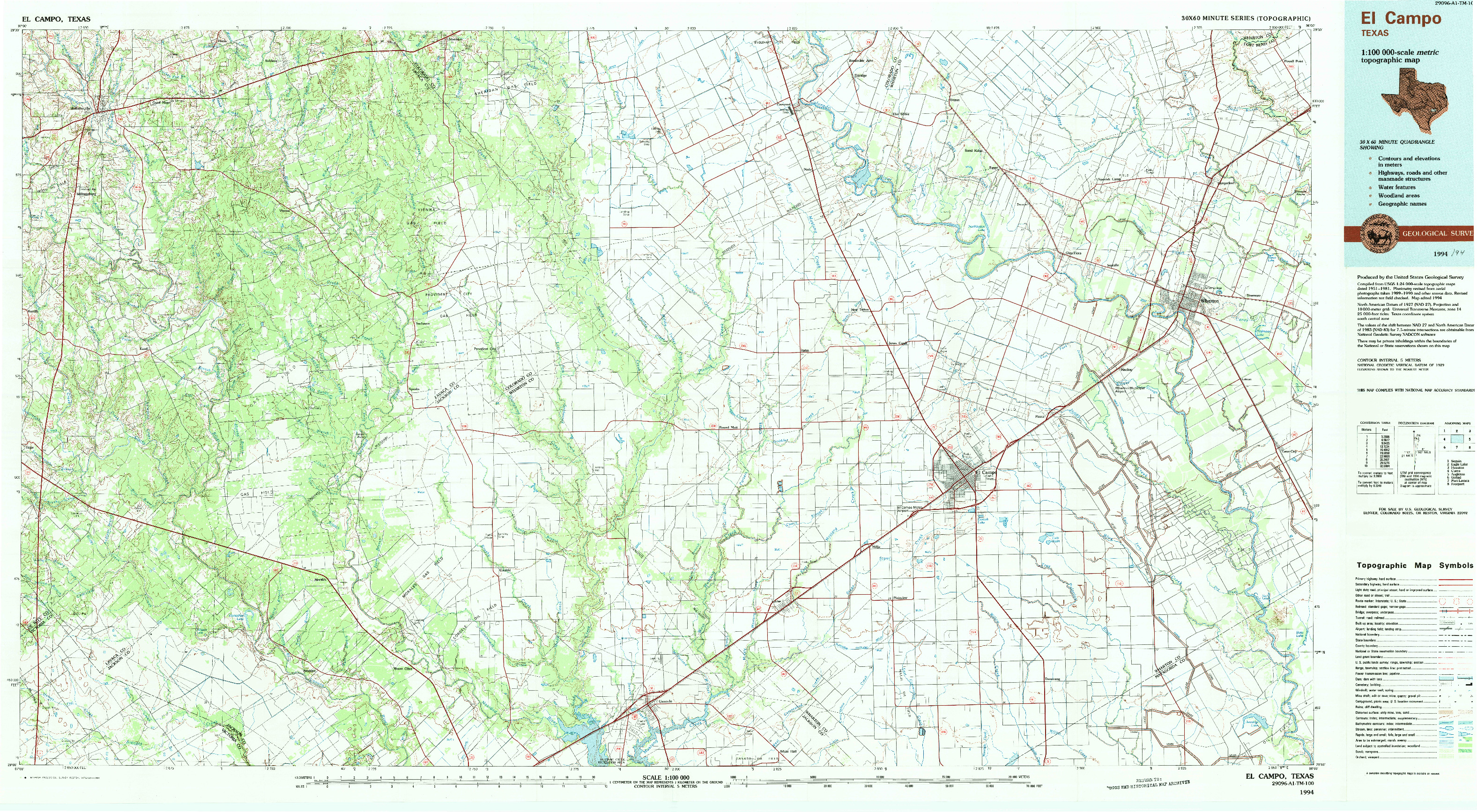 USGS 1:100000-SCALE QUADRANGLE FOR EL CAMPO, TX 1994