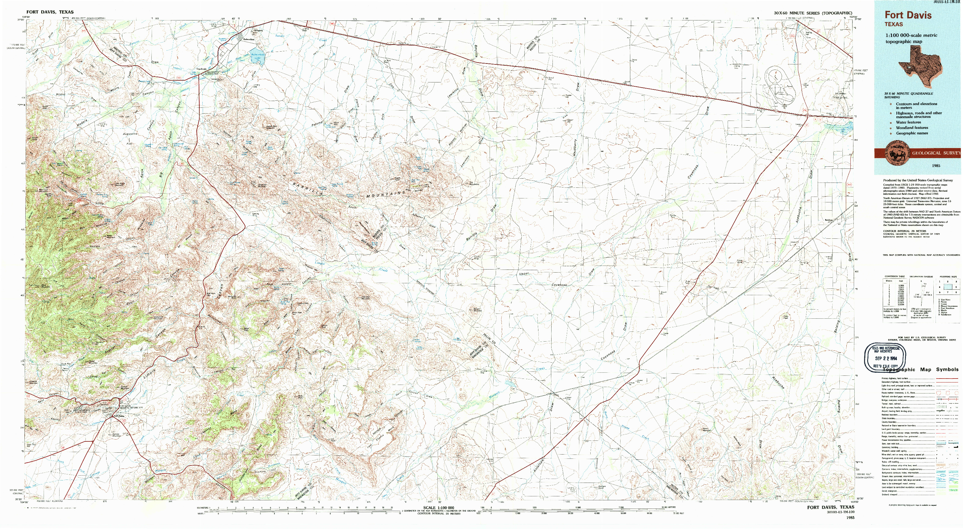 USGS 1:100000-SCALE QUADRANGLE FOR FORT DAVIS, TX 1985