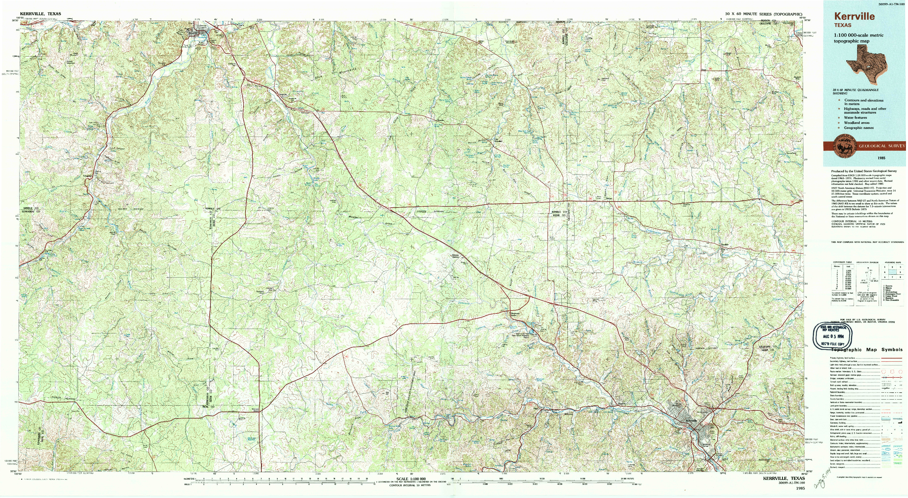 USGS 1:100000-SCALE QUADRANGLE FOR KERRVILLE, TX 1985