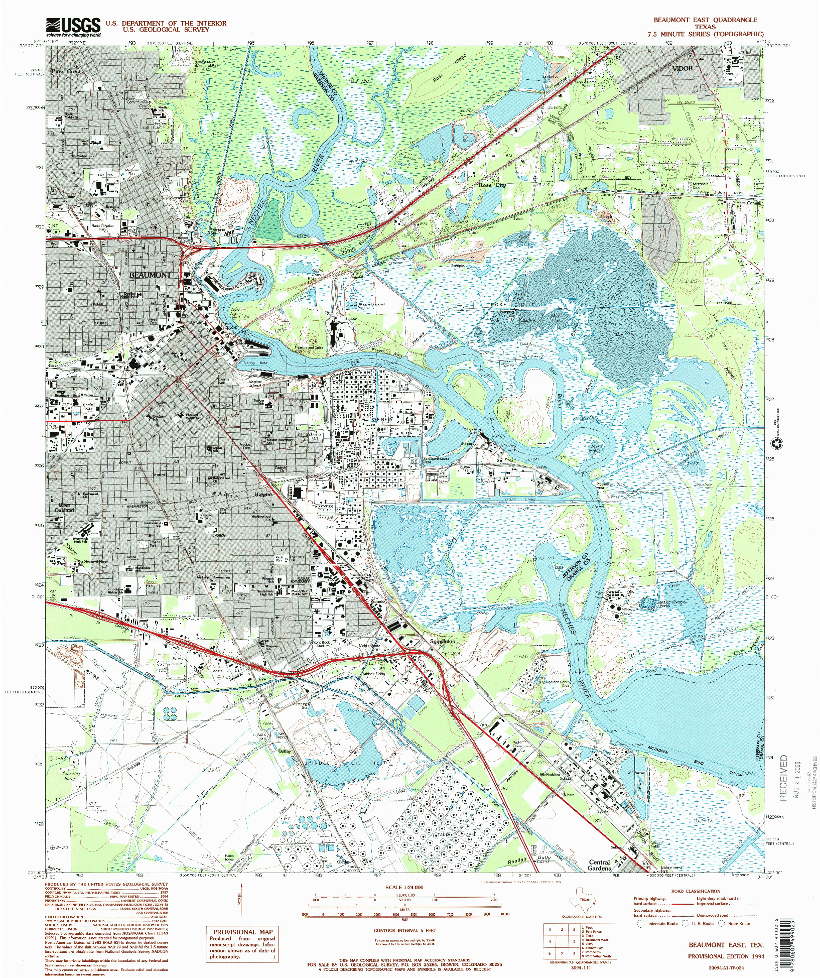 USGS 1:24000-SCALE QUADRANGLE FOR BEAUMONT EAST, TX 1994