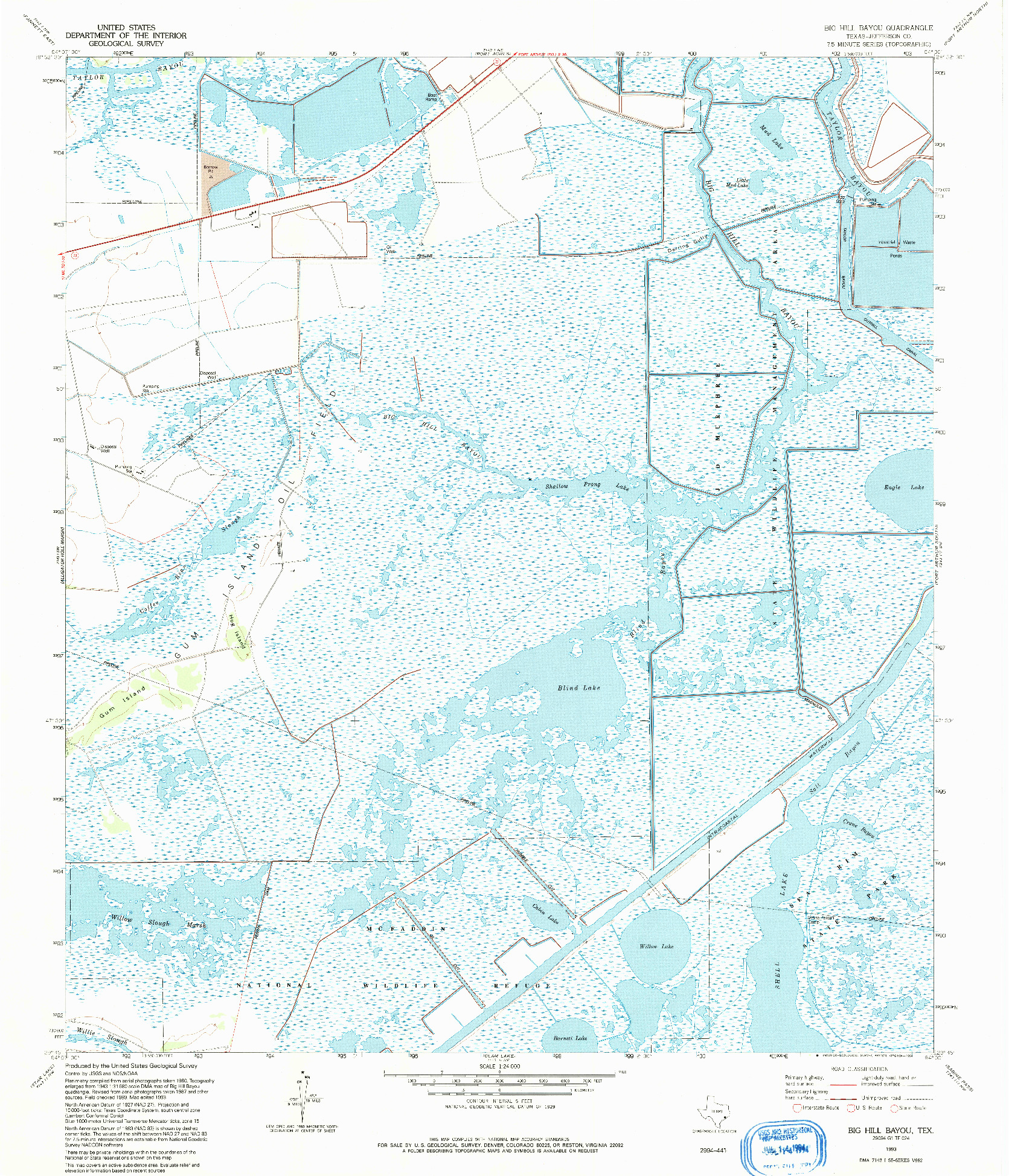 USGS 1:24000-SCALE QUADRANGLE FOR BIG HILL BAYOU, TX 1993