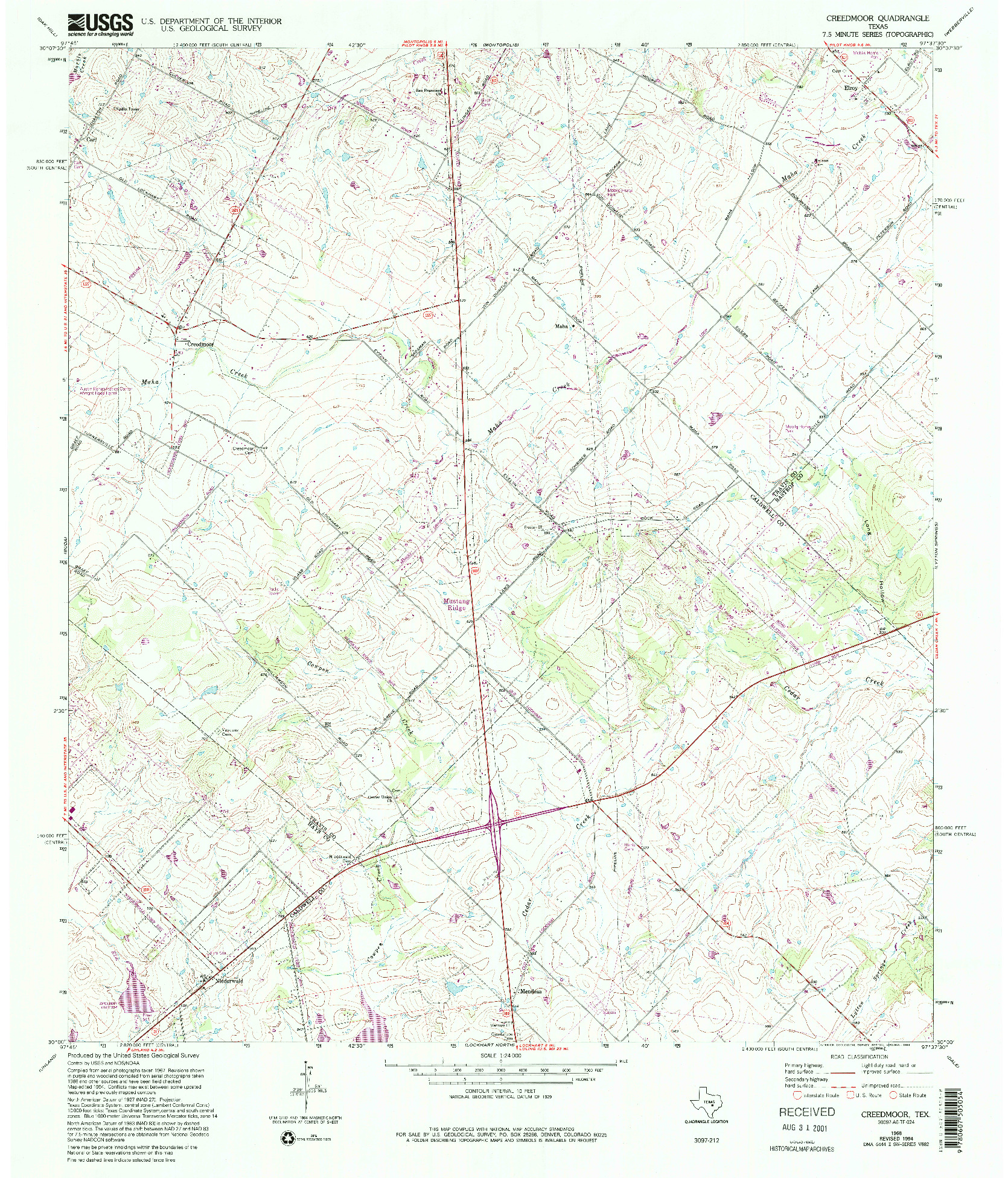 USGS 1:24000-SCALE QUADRANGLE FOR CREEDMOOR, TX 1968