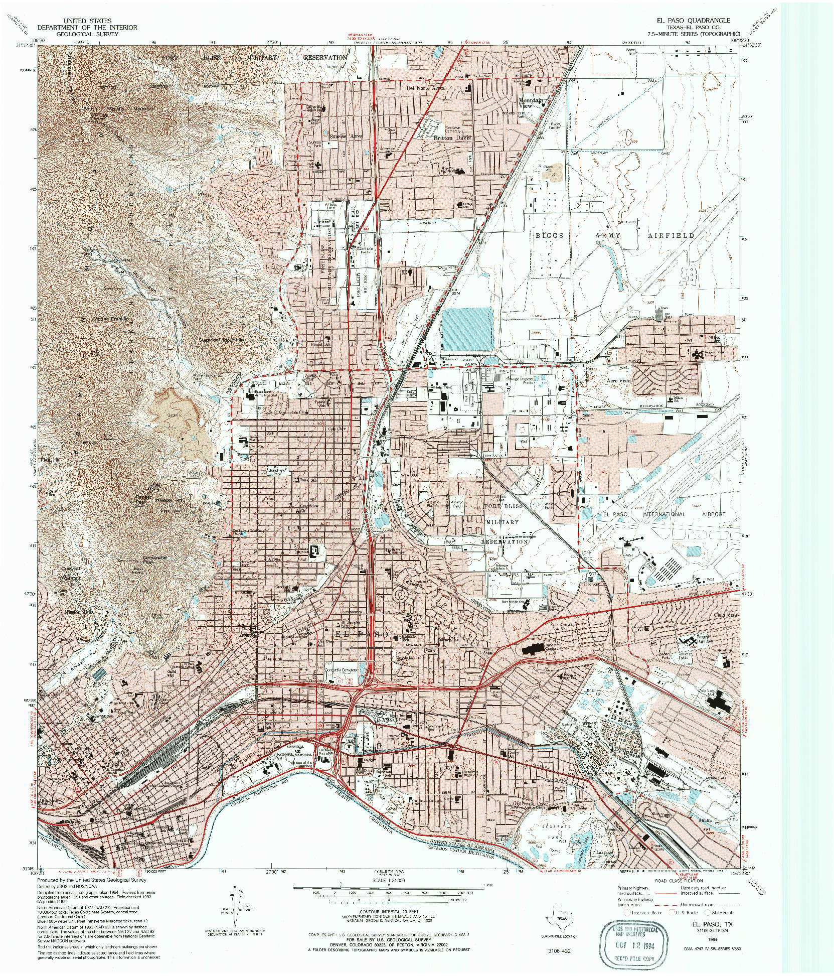 USGS 1:24000-SCALE QUADRANGLE FOR EL PASO, TX 1994