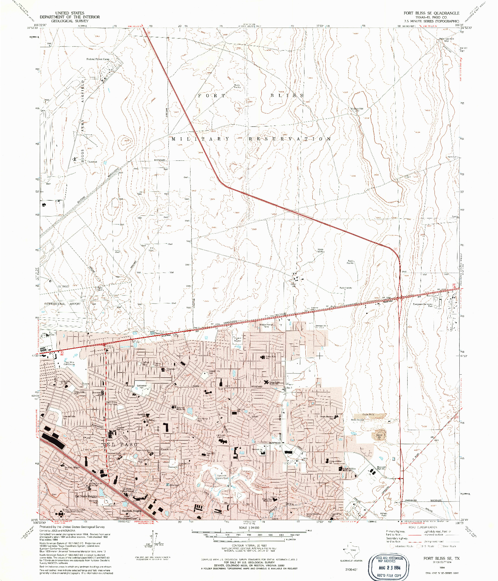 USGS 1:24000-SCALE QUADRANGLE FOR FORT BLISS SE, TX 1994