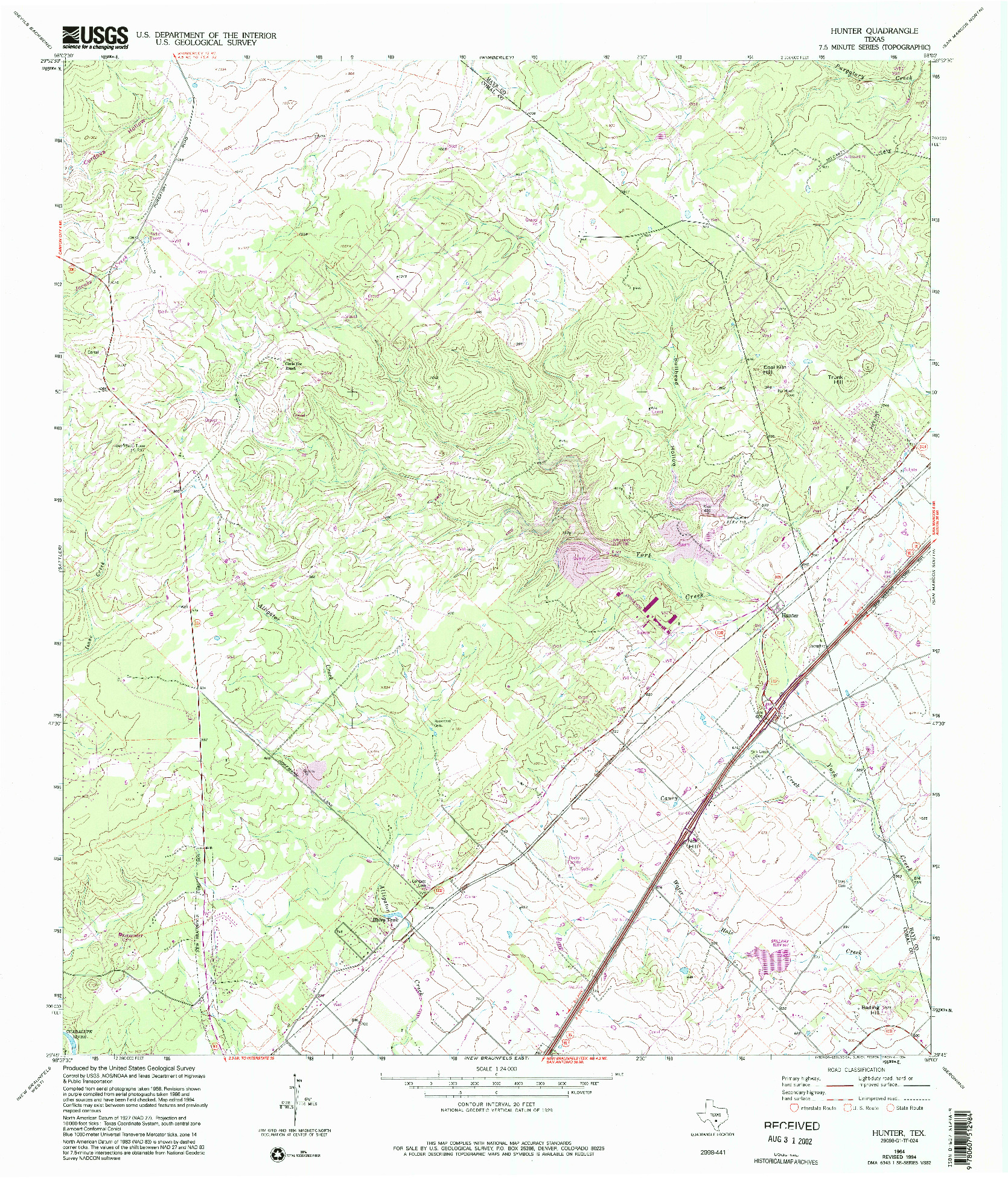 USGS 1:24000-SCALE QUADRANGLE FOR HUNTER, TX 1964