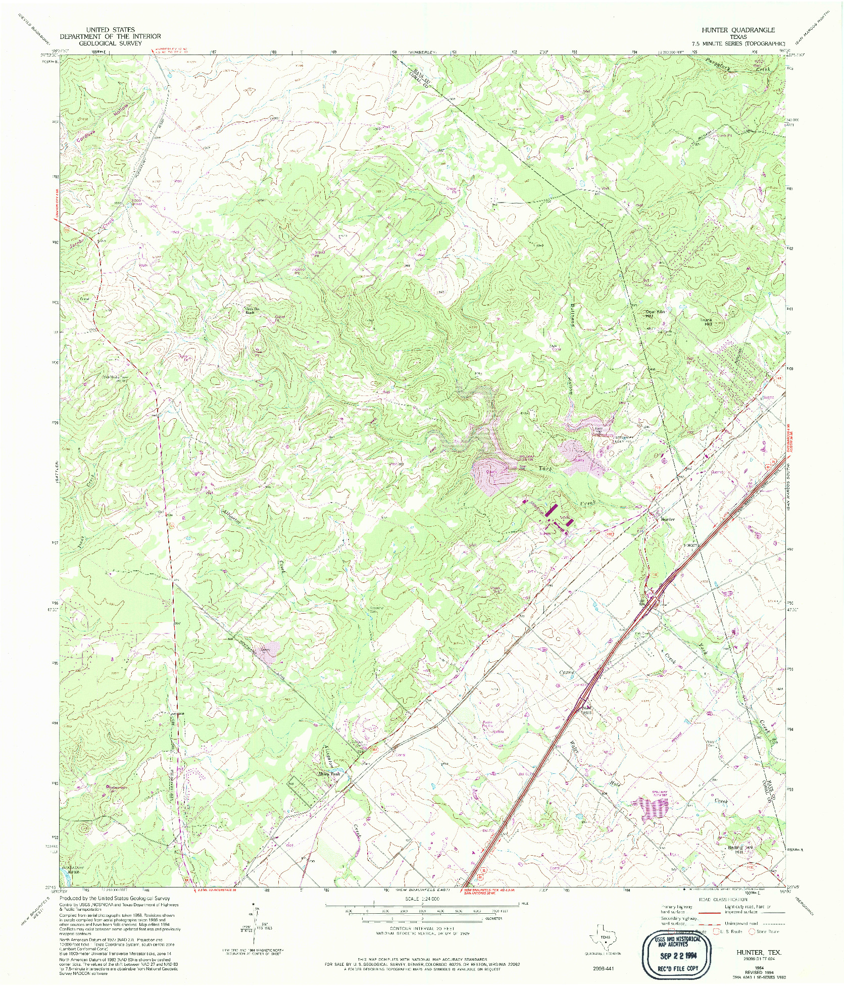 USGS 1:24000-SCALE QUADRANGLE FOR HUNTER, TX 1964