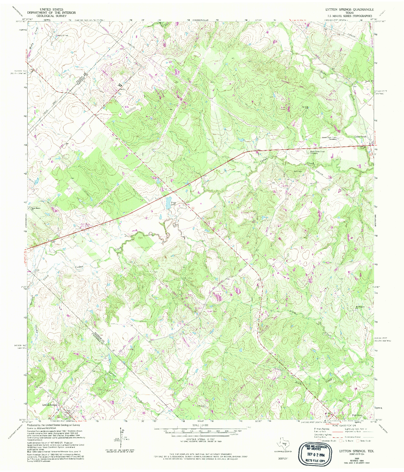 USGS 1:24000-SCALE QUADRANGLE FOR LYTTON SPRINGS, TX 1968