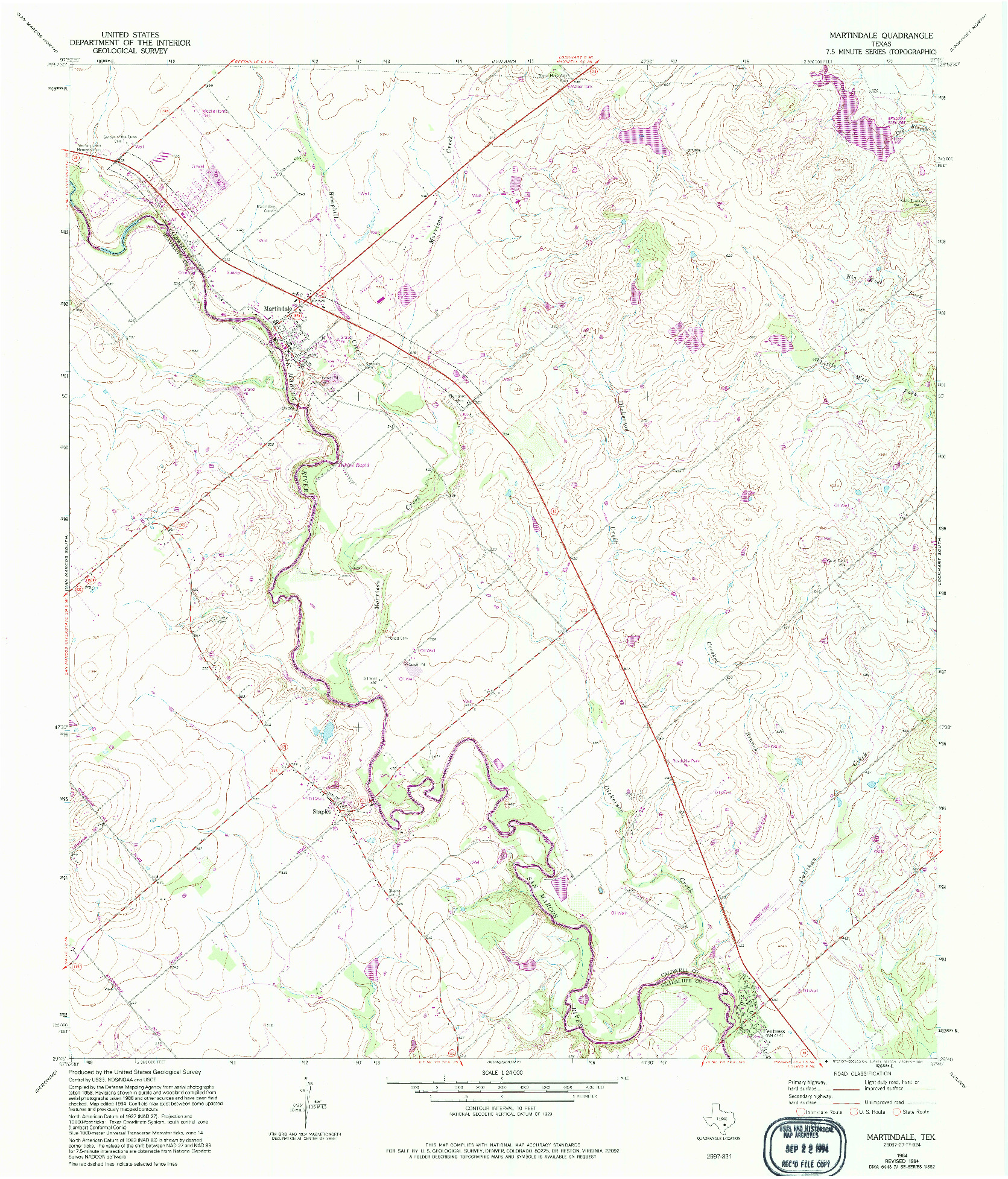 USGS 1:24000-SCALE QUADRANGLE FOR MARTINDALE, TX 1964