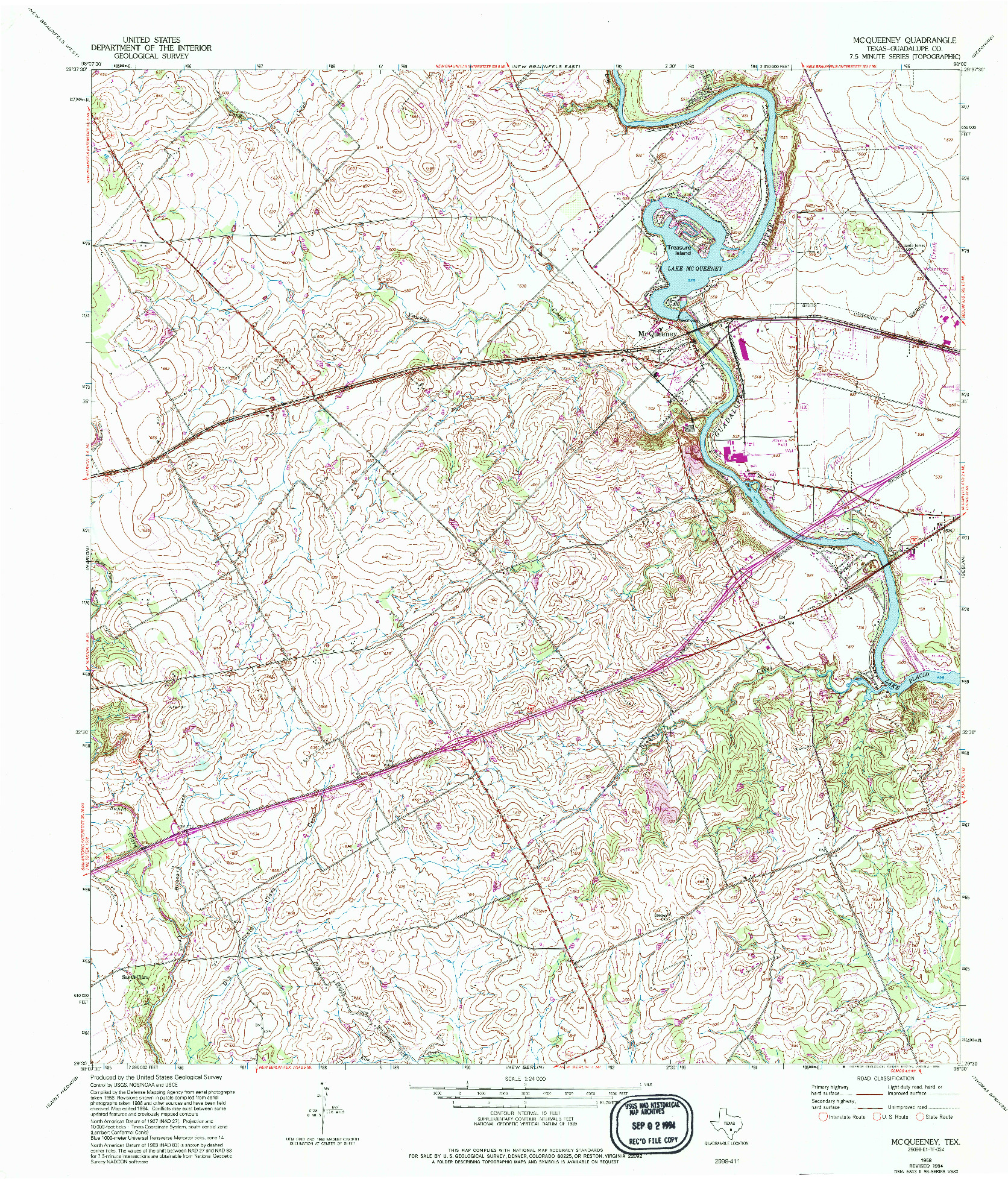 USGS 1:24000-SCALE QUADRANGLE FOR MCQUEENEY, TX 1958