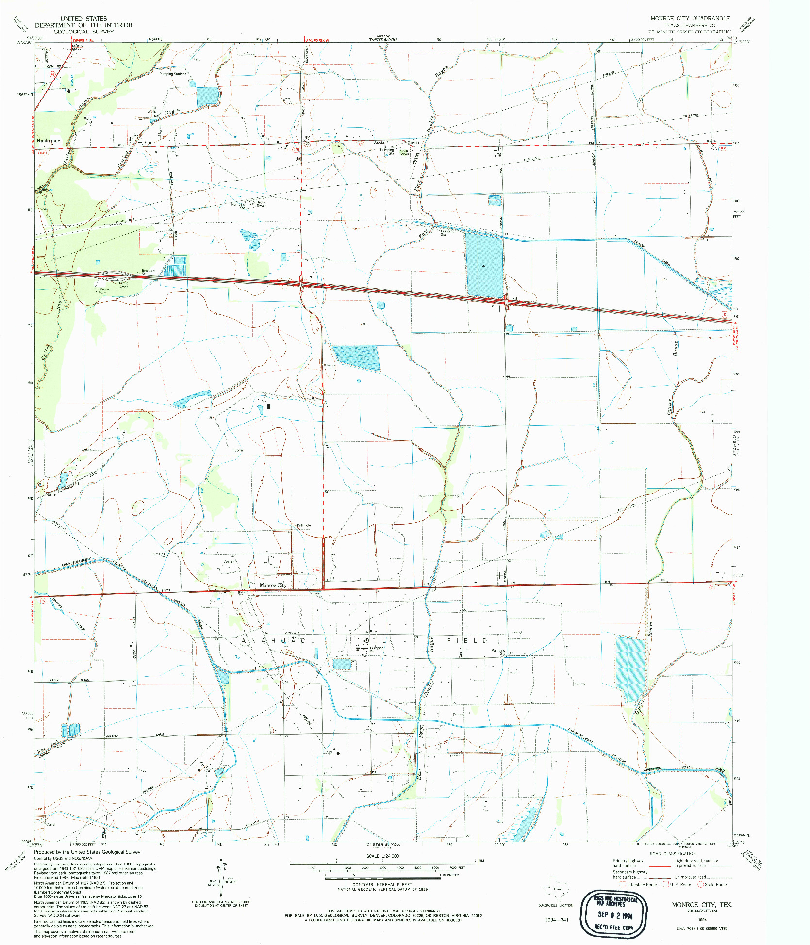 USGS 1:24000-SCALE QUADRANGLE FOR MONROE CITY, TX 1994