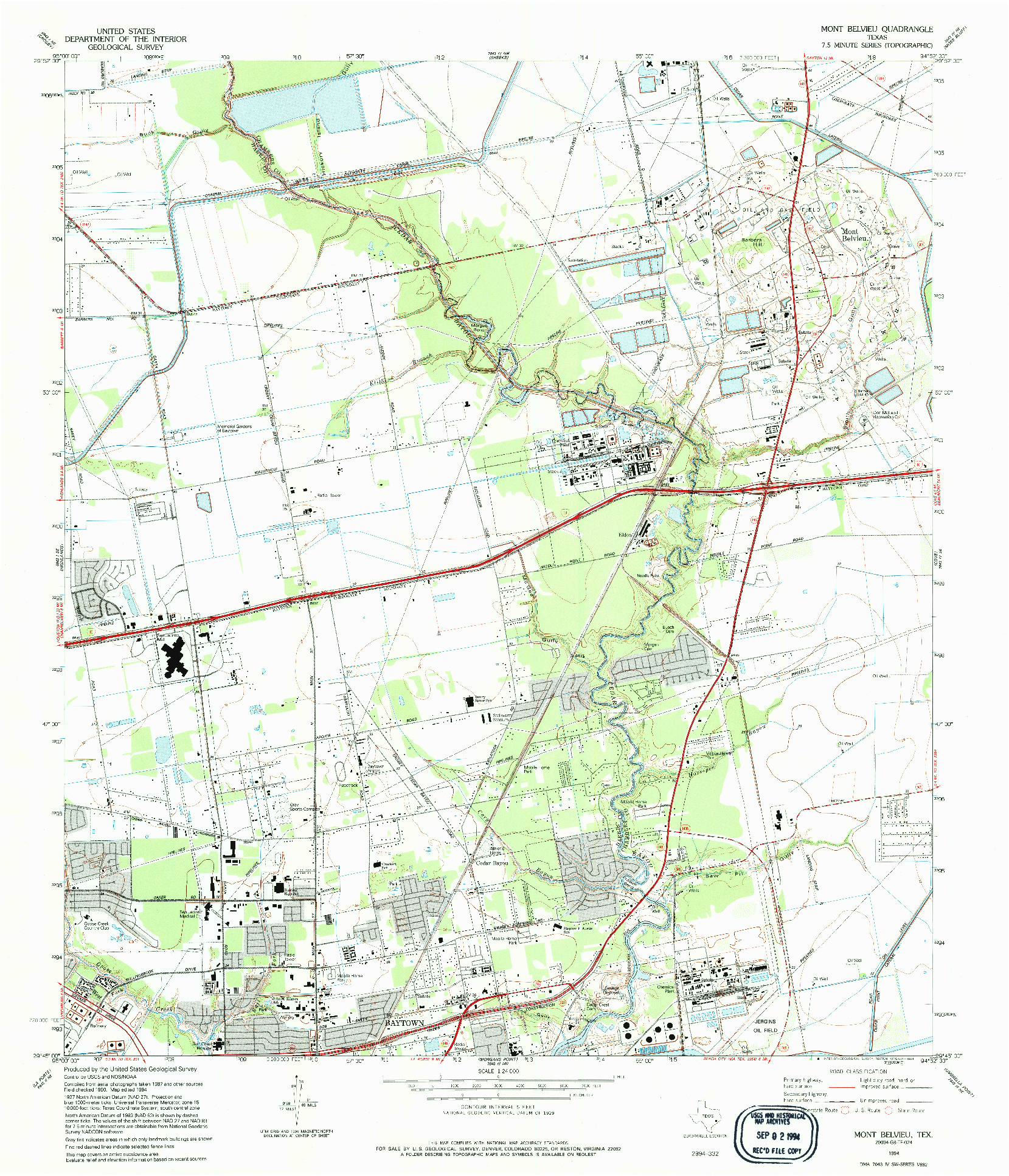 USGS 1:24000-SCALE QUADRANGLE FOR MONT BELVIEU, TX 1994