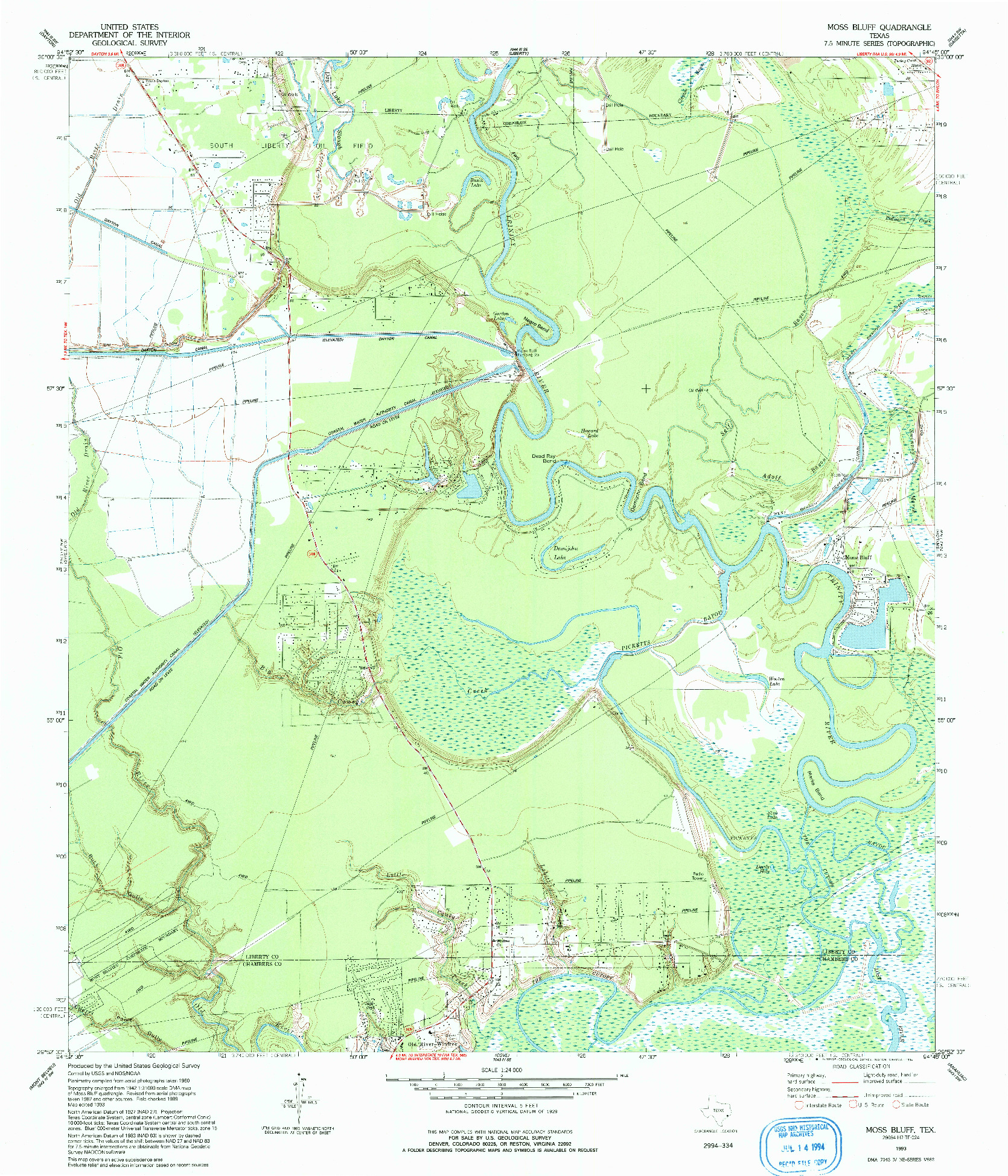 USGS 1:24000-SCALE QUADRANGLE FOR MOSS BLUFF, TX 1993