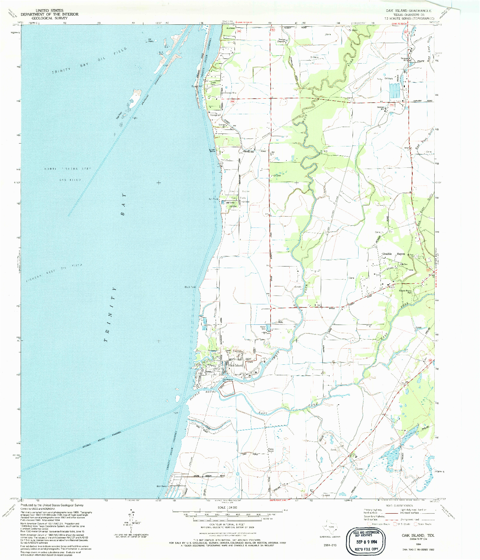 USGS 1:24000-SCALE QUADRANGLE FOR OAK ISLAND, TX 1994