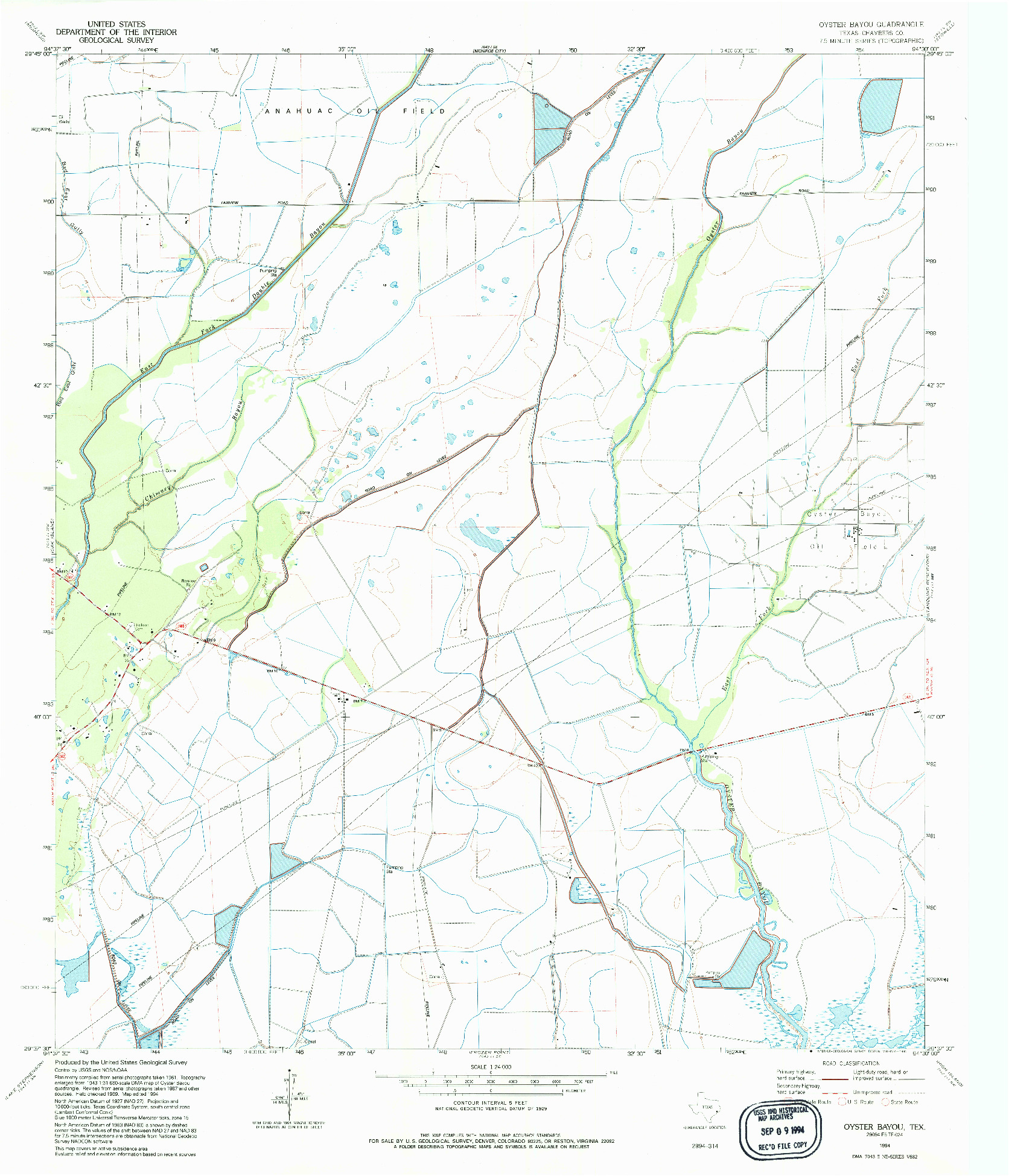 USGS 1:24000-SCALE QUADRANGLE FOR OYSTER BAYOU, TX 1994