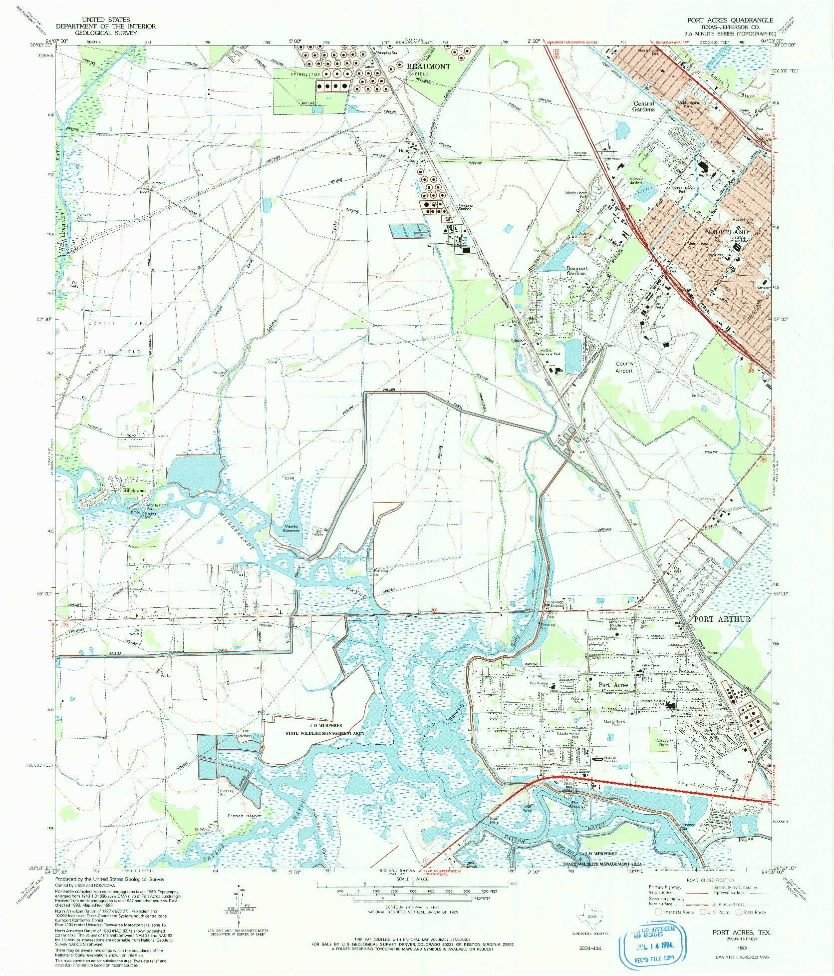 USGS 1:24000-SCALE QUADRANGLE FOR PORT ACRES, TX 1993
