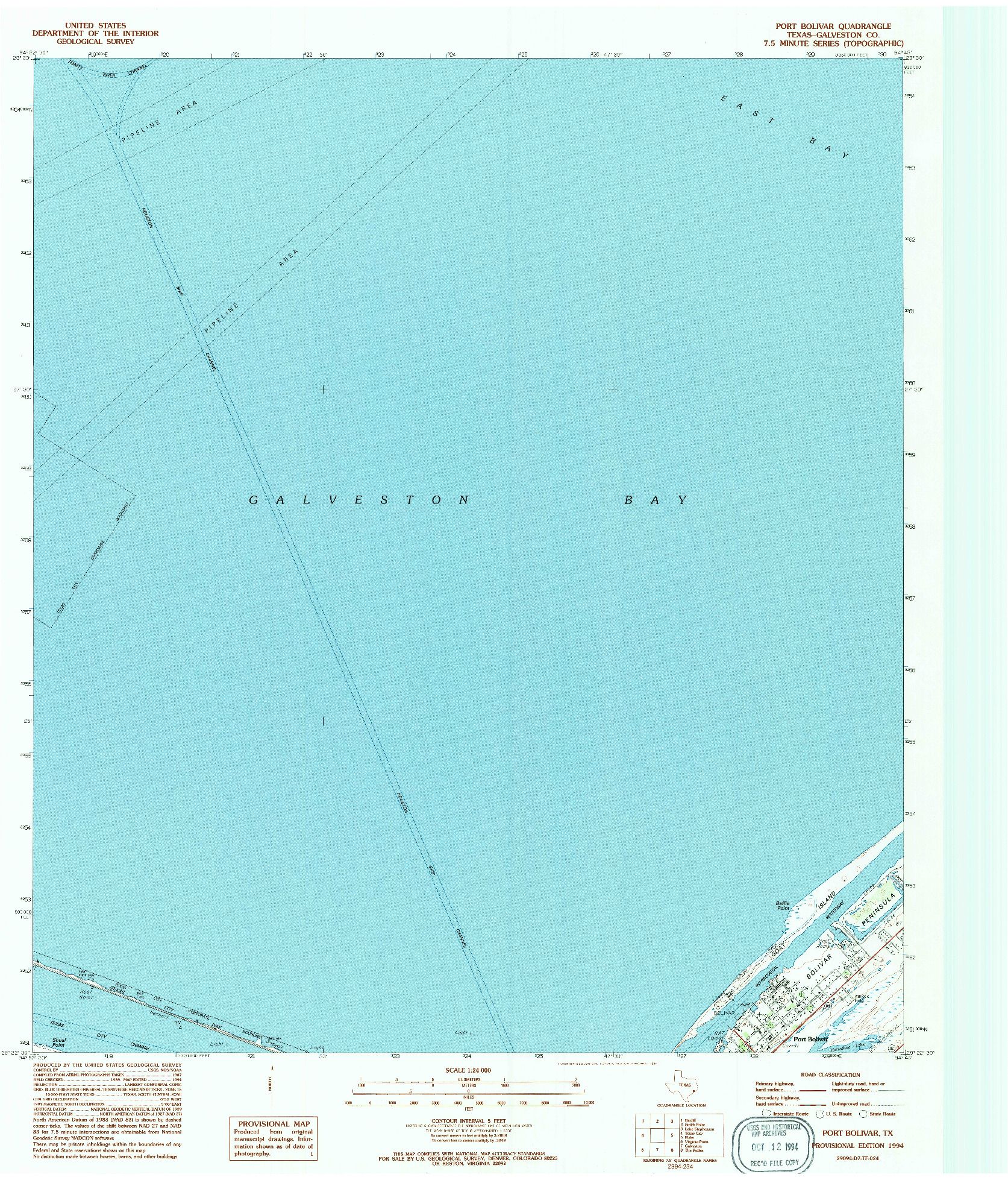 USGS 1:24000-SCALE QUADRANGLE FOR PORT BOLIVAR, TX 1994