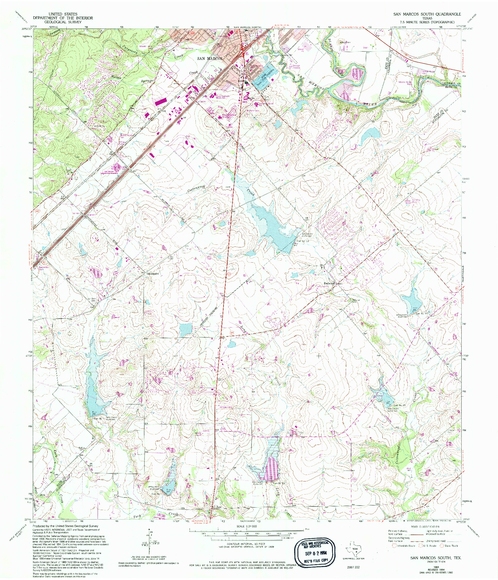 USGS 1:24000-SCALE QUADRANGLE FOR SAN MARCOS SOUTH, TX 1964