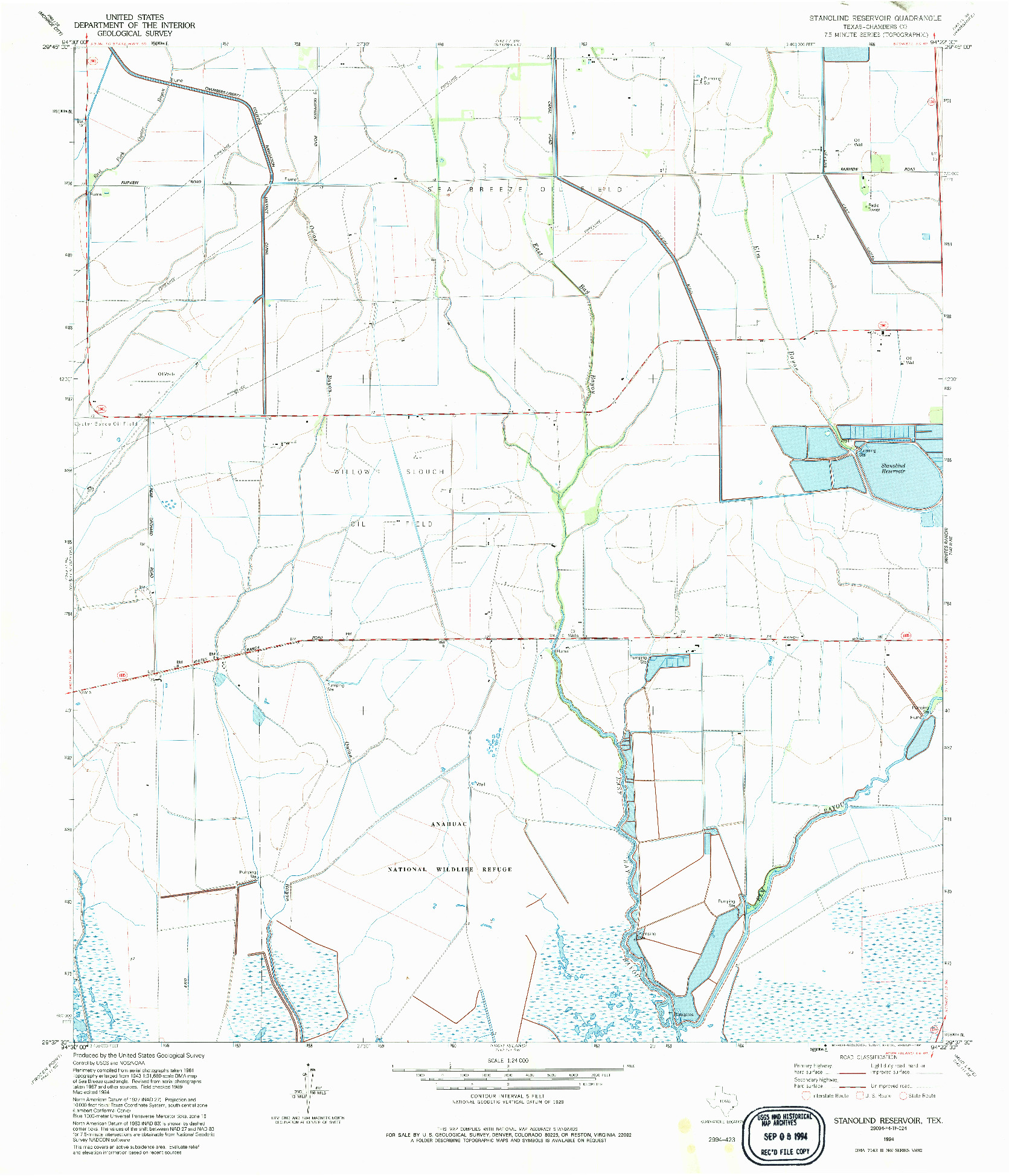 USGS 1:24000-SCALE QUADRANGLE FOR STANOLIND RESERVOIR, TX 1994
