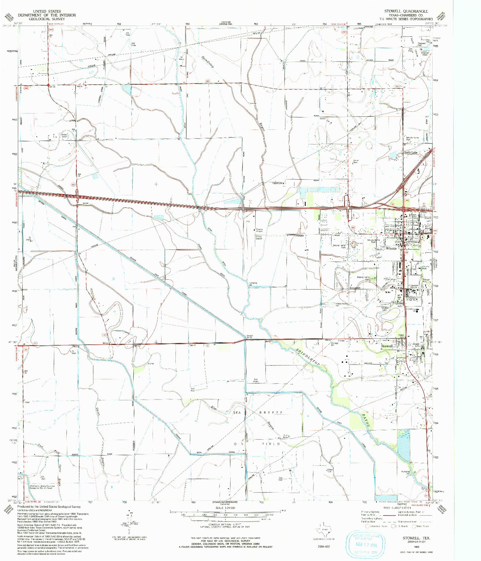 USGS 1:24000-SCALE QUADRANGLE FOR STOWELL, TX 1993