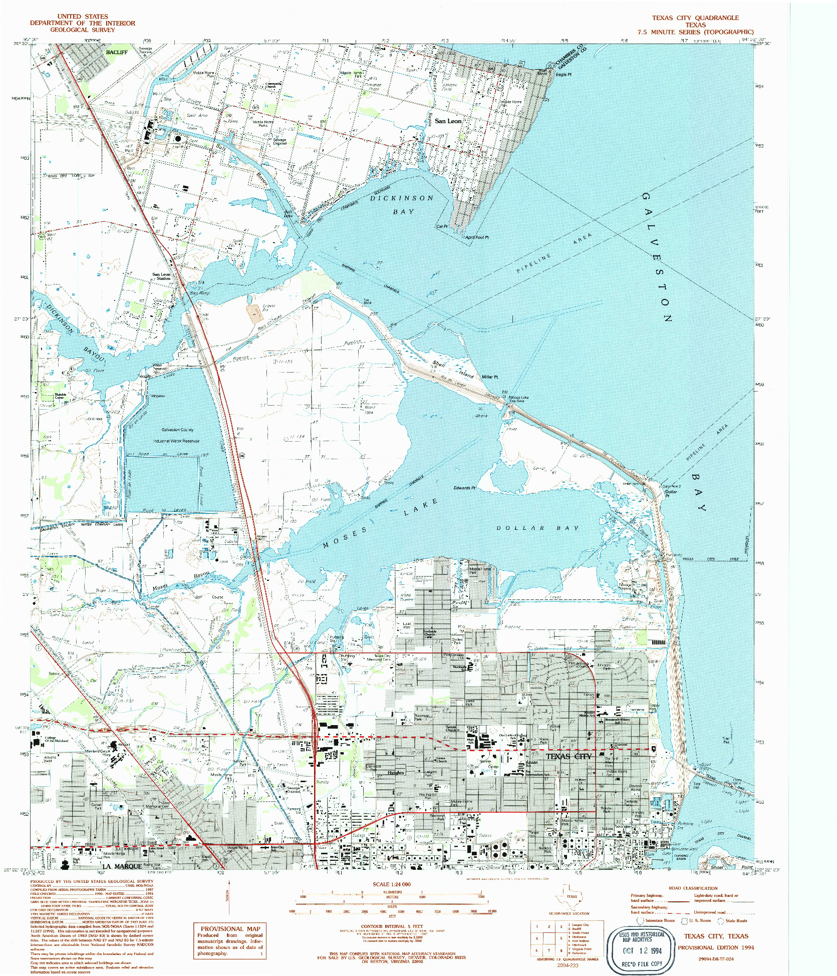 USGS 1:24000-SCALE QUADRANGLE FOR TEXAS CITY, TX 1994