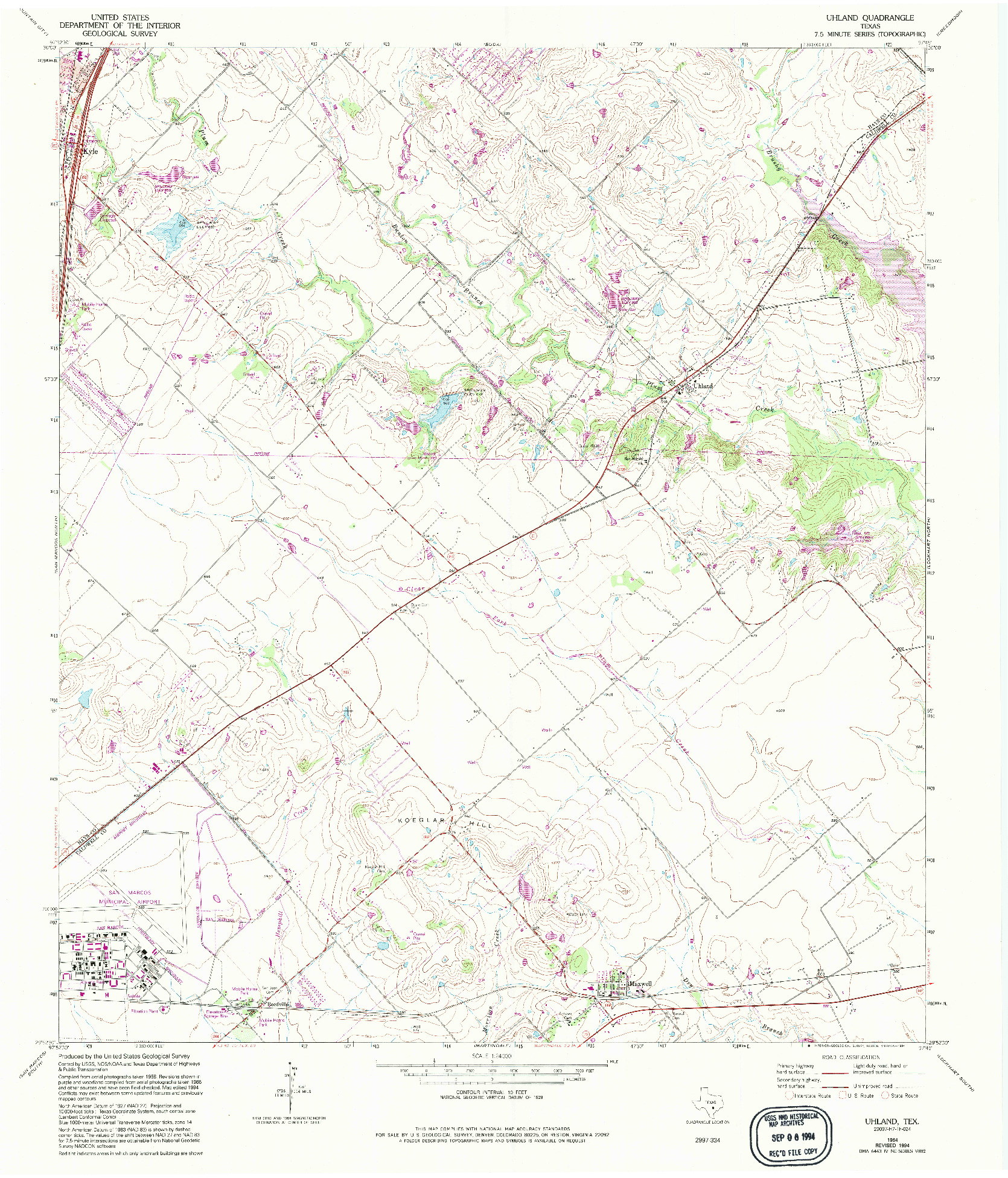 USGS 1:24000-SCALE QUADRANGLE FOR UHLAND, TX 1964
