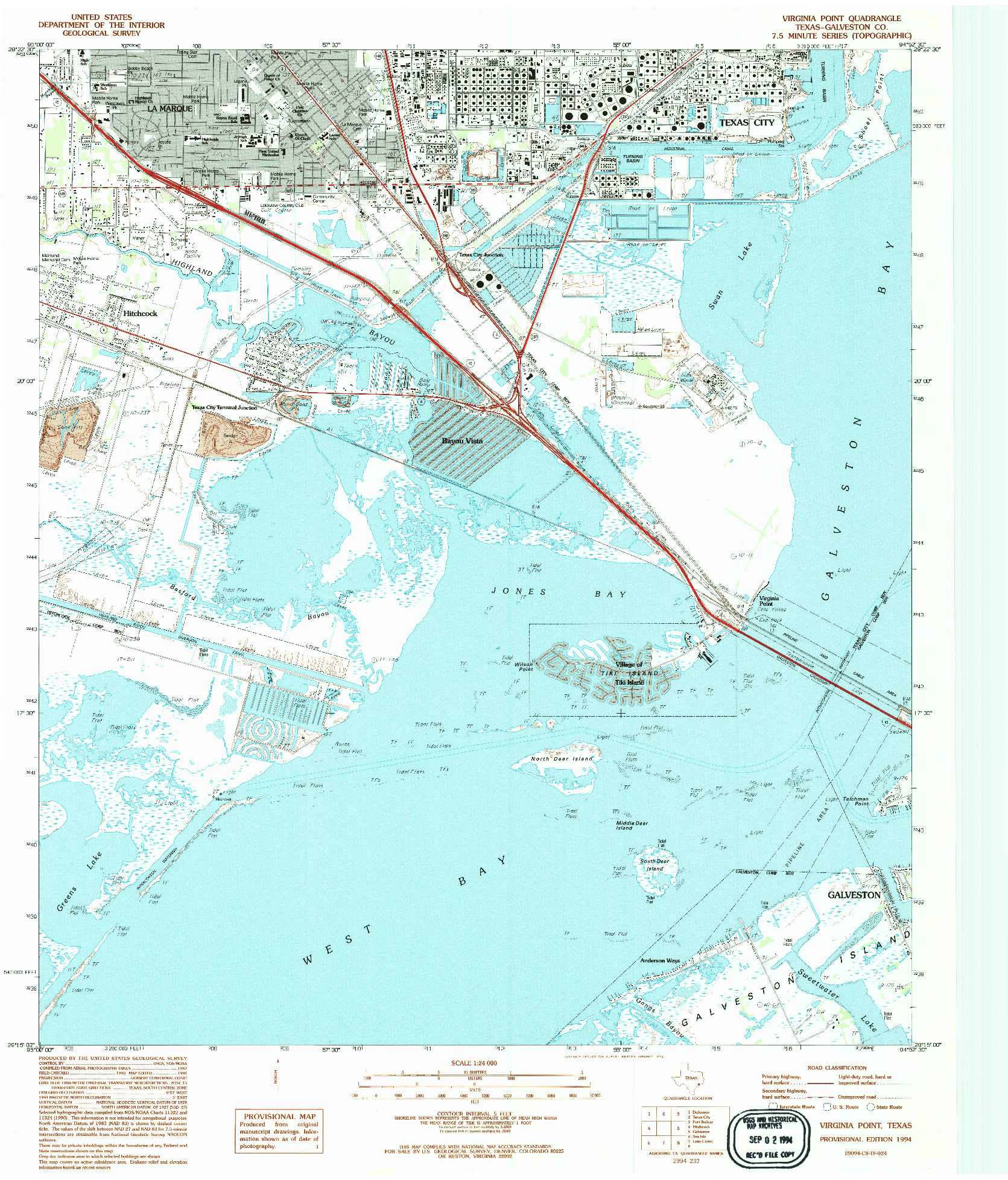 USGS 1:24000-SCALE QUADRANGLE FOR VIRGINIA POINT, TX 1994