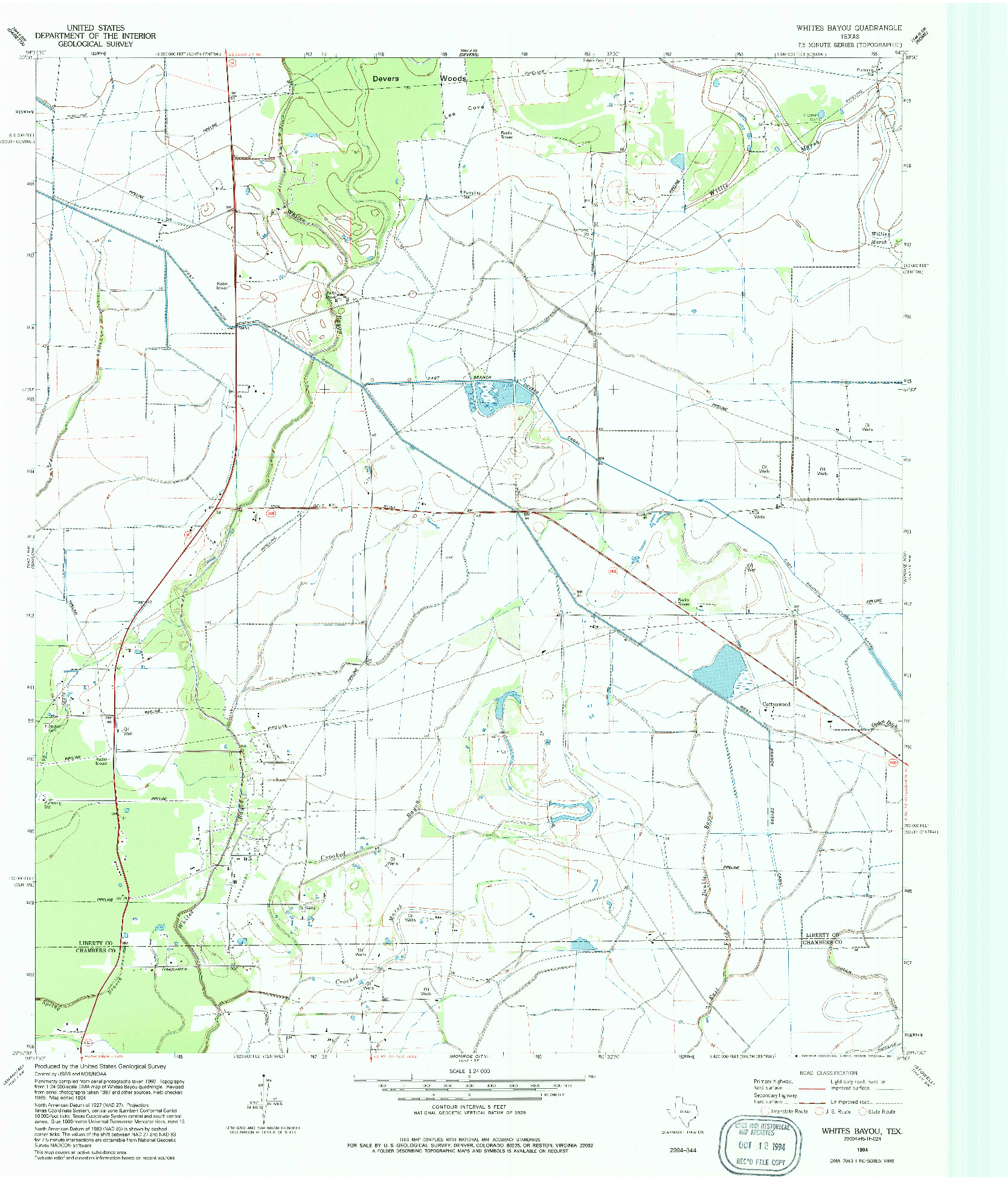 USGS 1:24000-SCALE QUADRANGLE FOR WHITES BAYOU, TX 1994