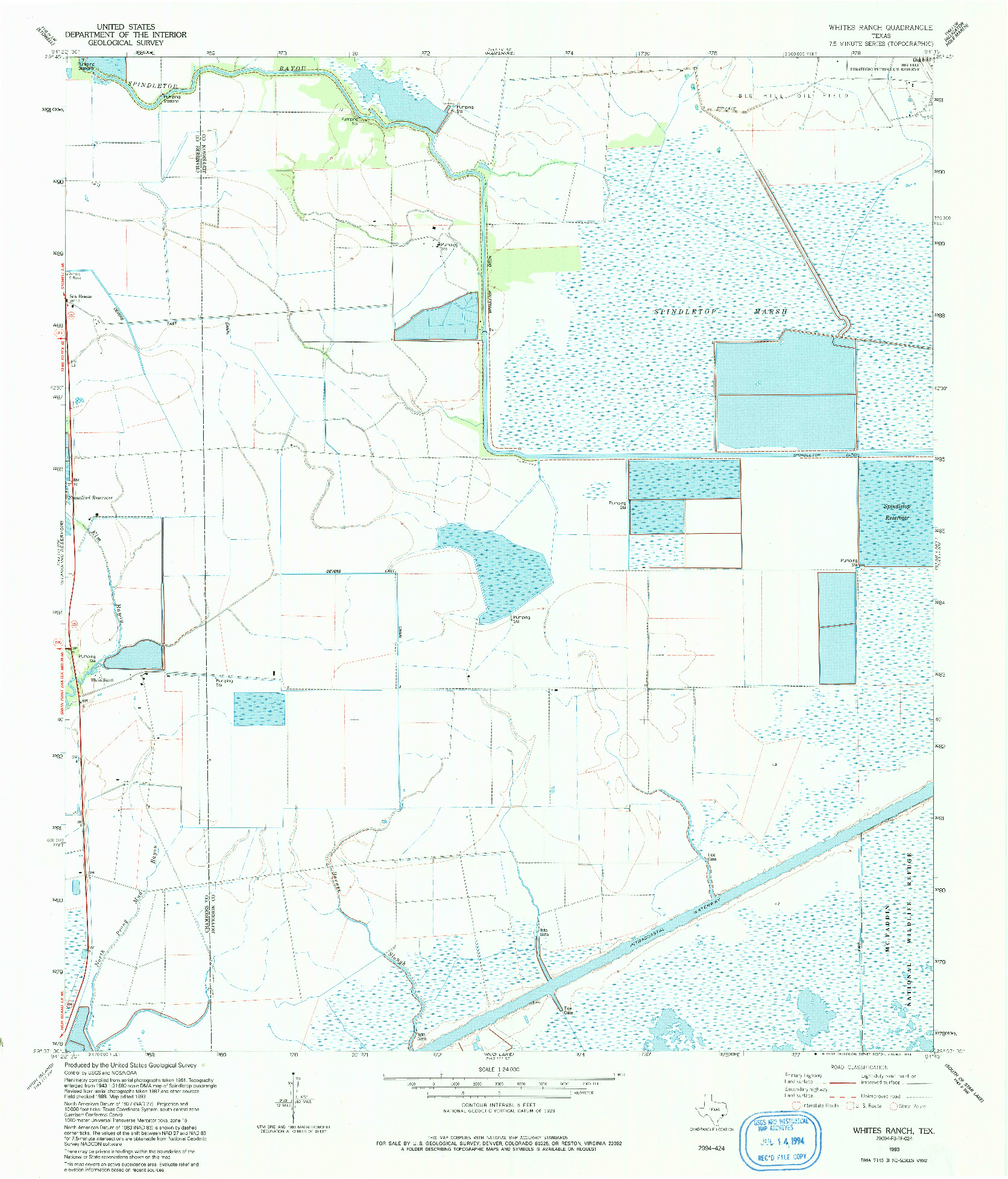 USGS 1:24000-SCALE QUADRANGLE FOR WHITES RANCH, TX 1993