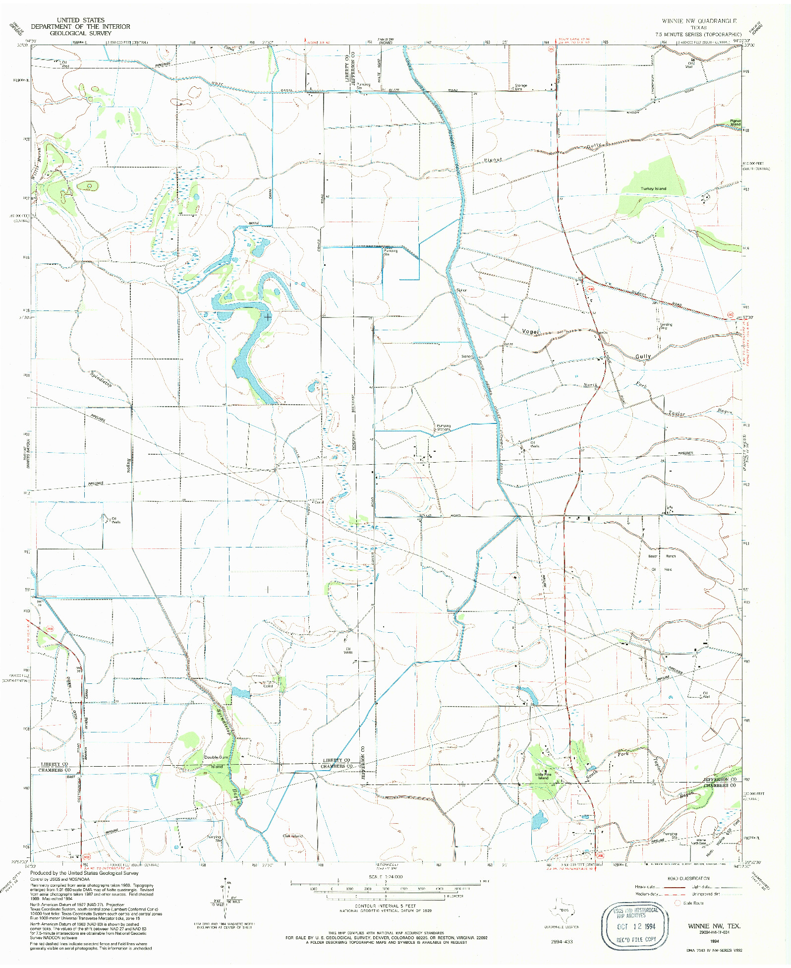 USGS 1:24000-SCALE QUADRANGLE FOR WINNIE NW, TX 1994