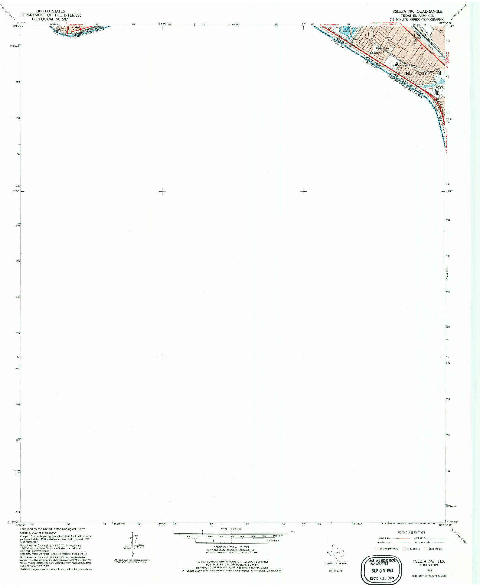 USGS 1:24000-SCALE QUADRANGLE FOR YSLETA NW, TX 1994