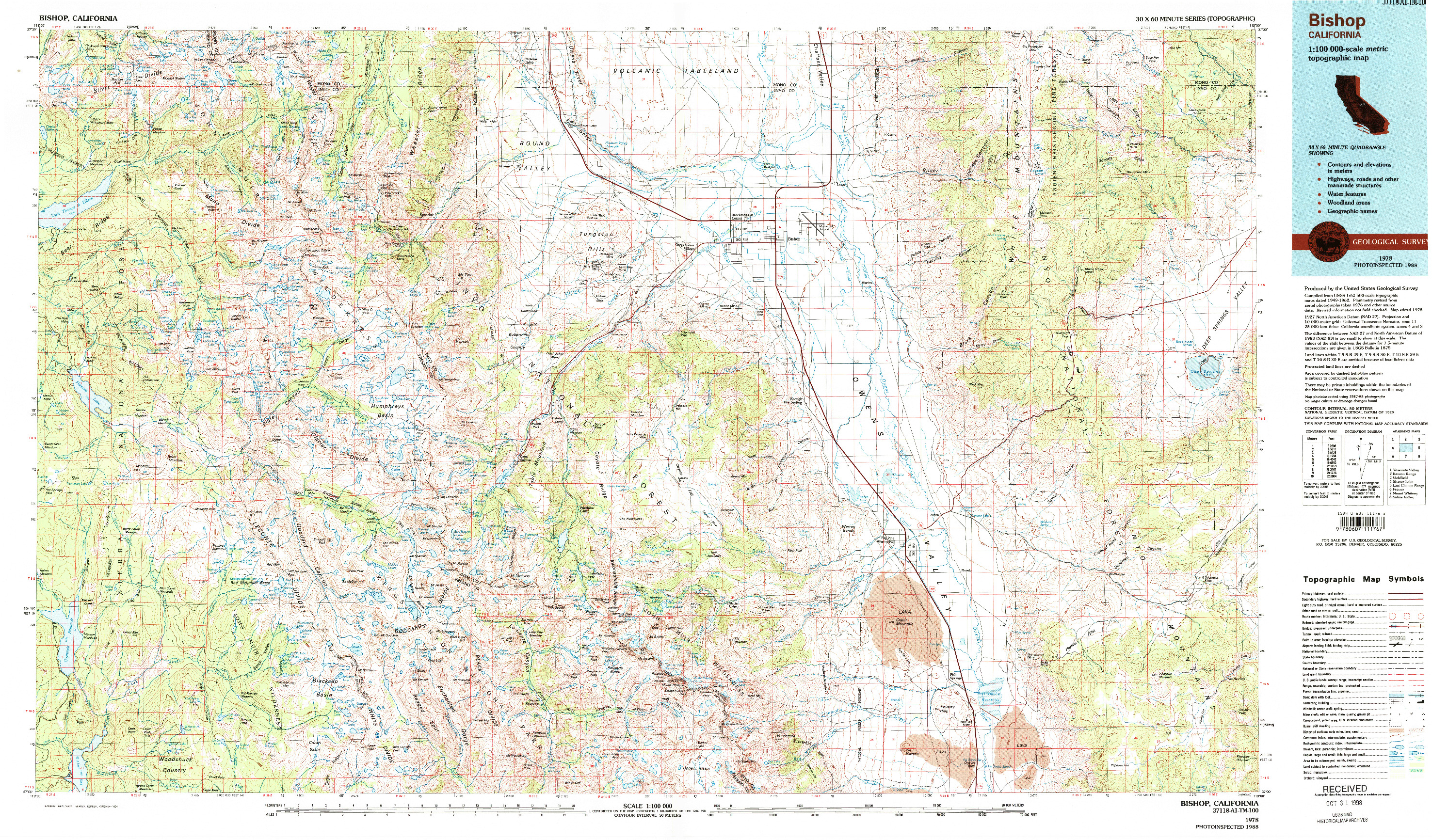 USGS 1:100000-SCALE QUADRANGLE FOR BISHOP, CA 1978
