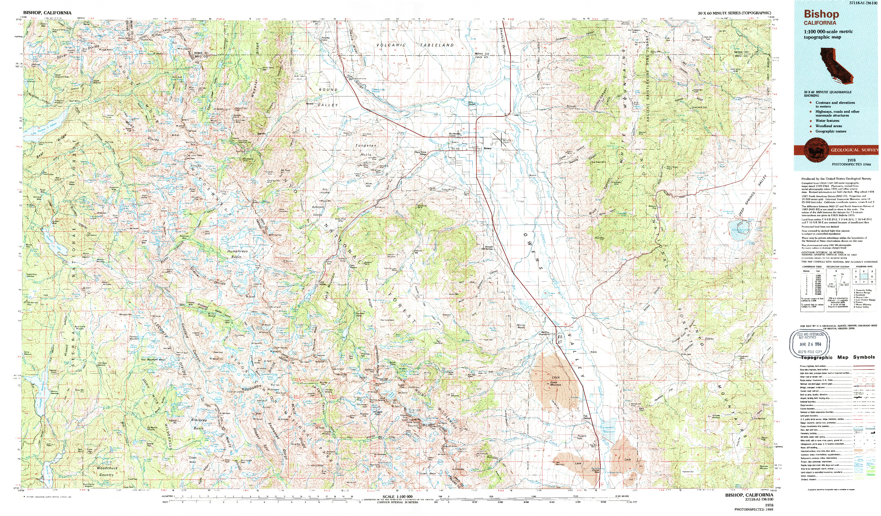 USGS 1:100000-SCALE QUADRANGLE FOR BISHOP, CA 1978