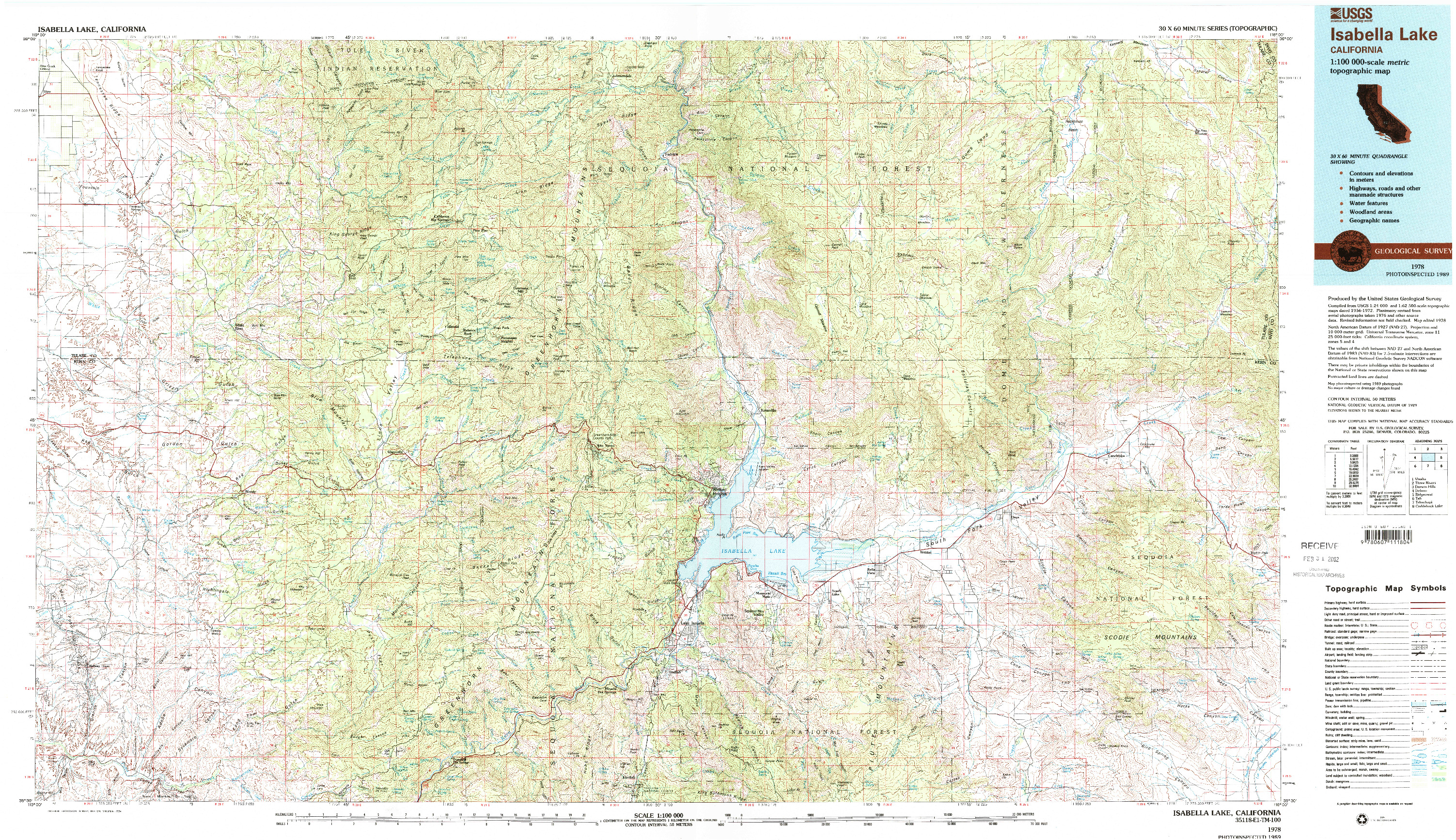 USGS 1:100000-SCALE QUADRANGLE FOR ISABELLA LAKE, CA 1978