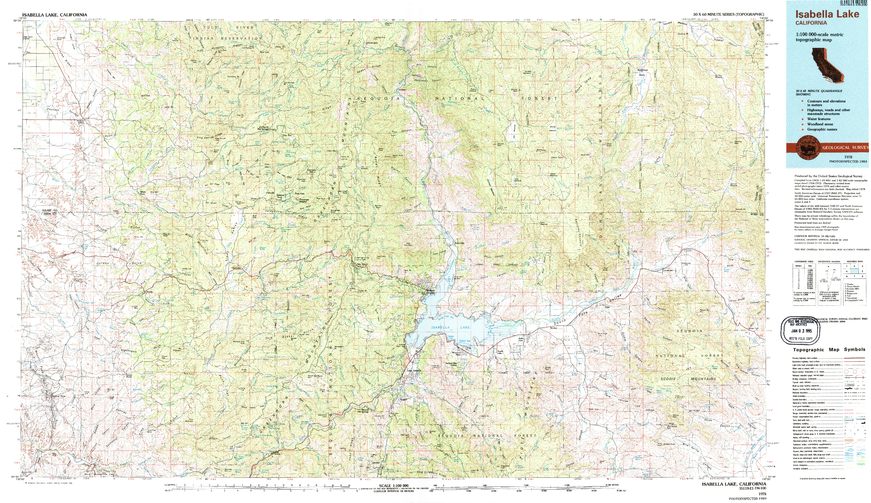 USGS 1:100000-SCALE QUADRANGLE FOR ISABELLA LAKE, CA 1978