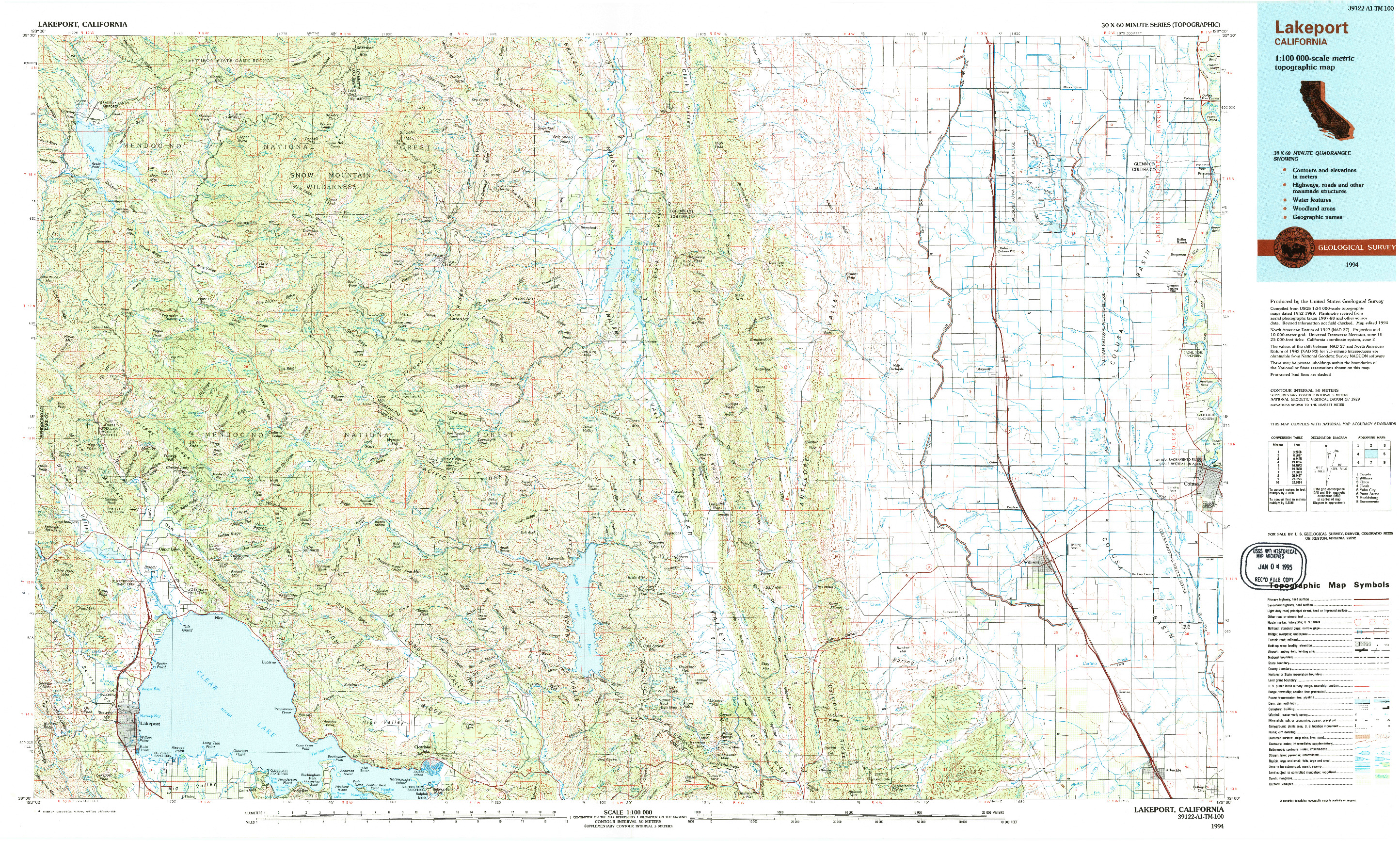 USGS 1:100000-SCALE QUADRANGLE FOR LAKEPORT, CA 1994
