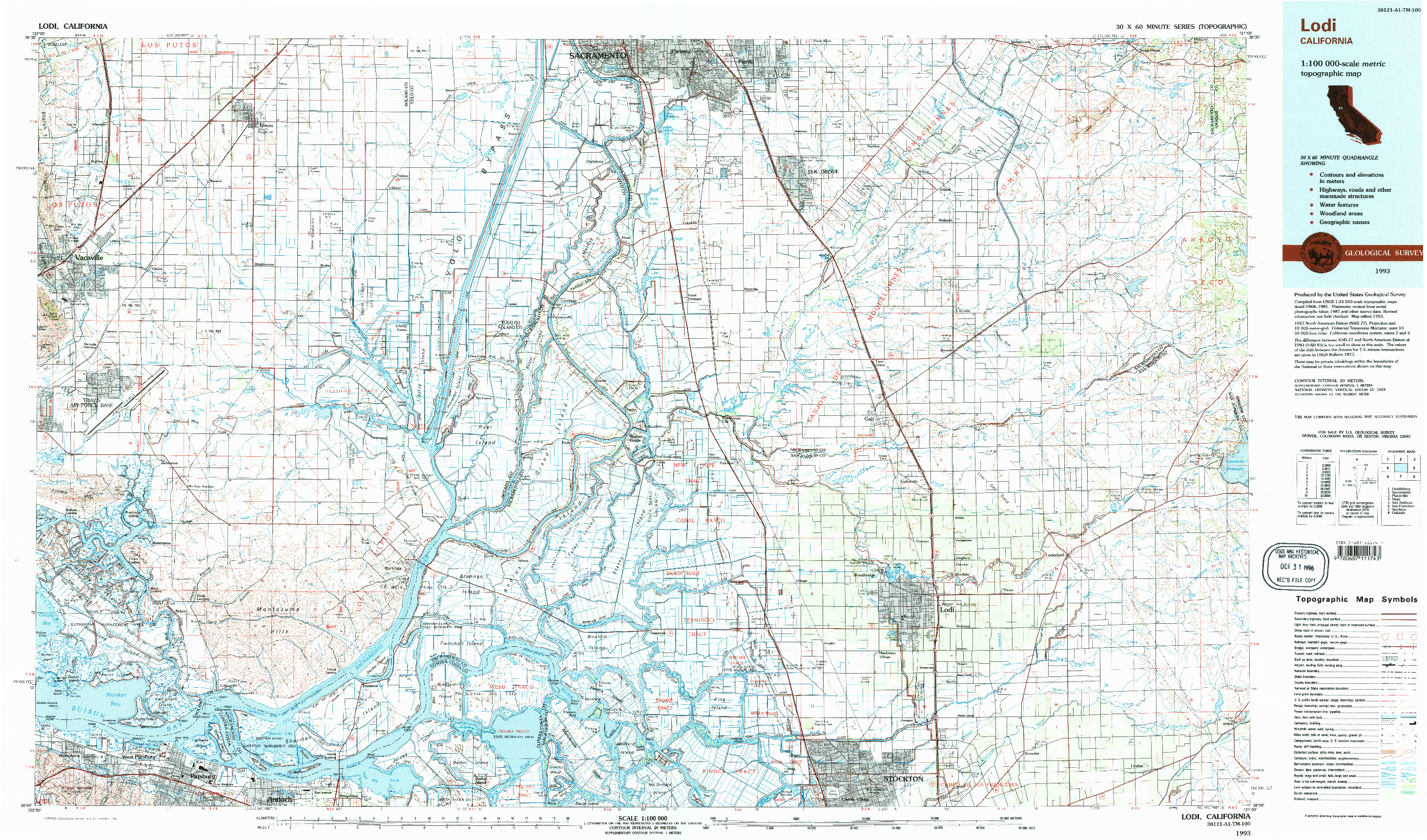 USGS 1:100000-SCALE QUADRANGLE FOR LODI, CA 1993