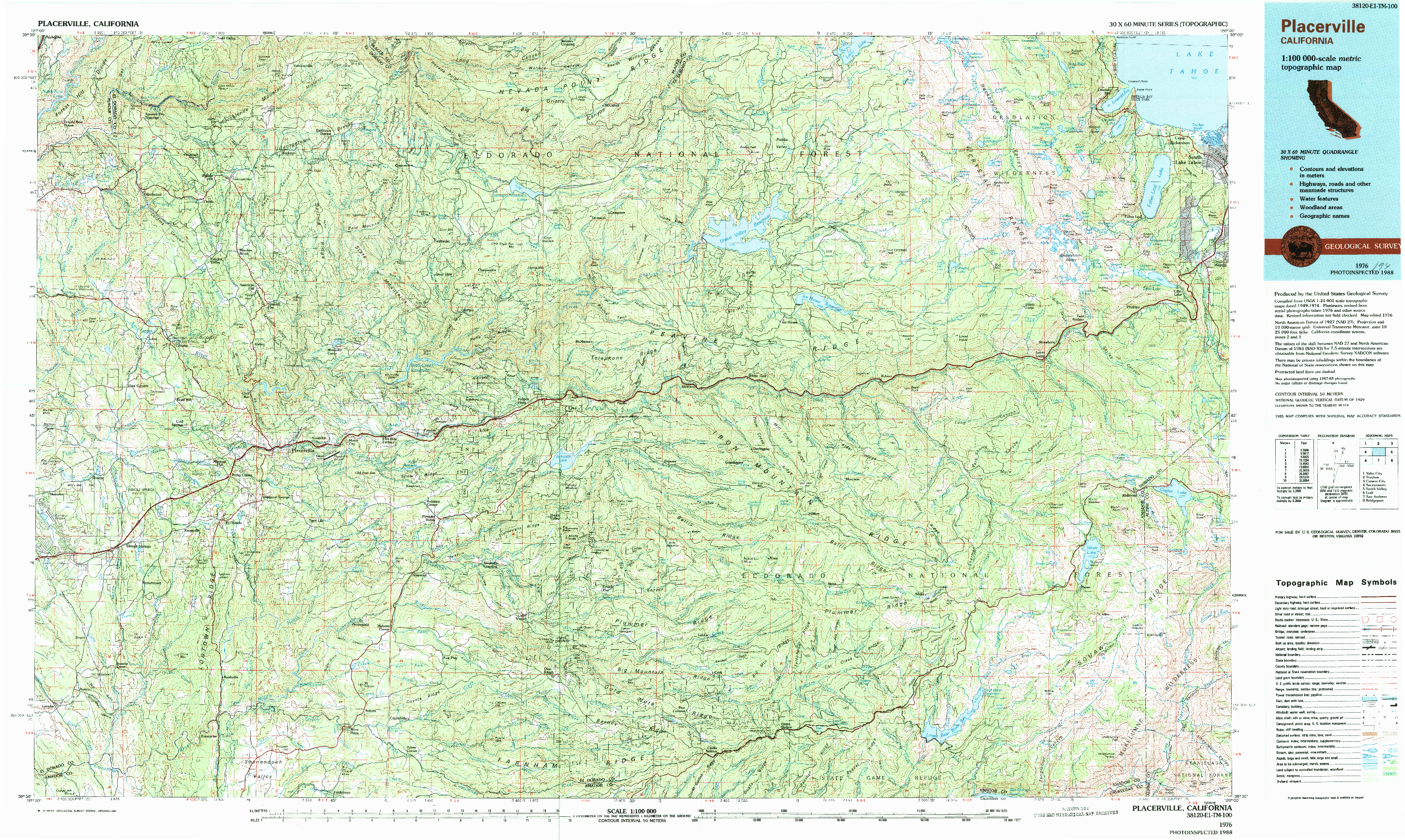 USGS 1:100000-SCALE QUADRANGLE FOR PLACERVILLE, CA 1976