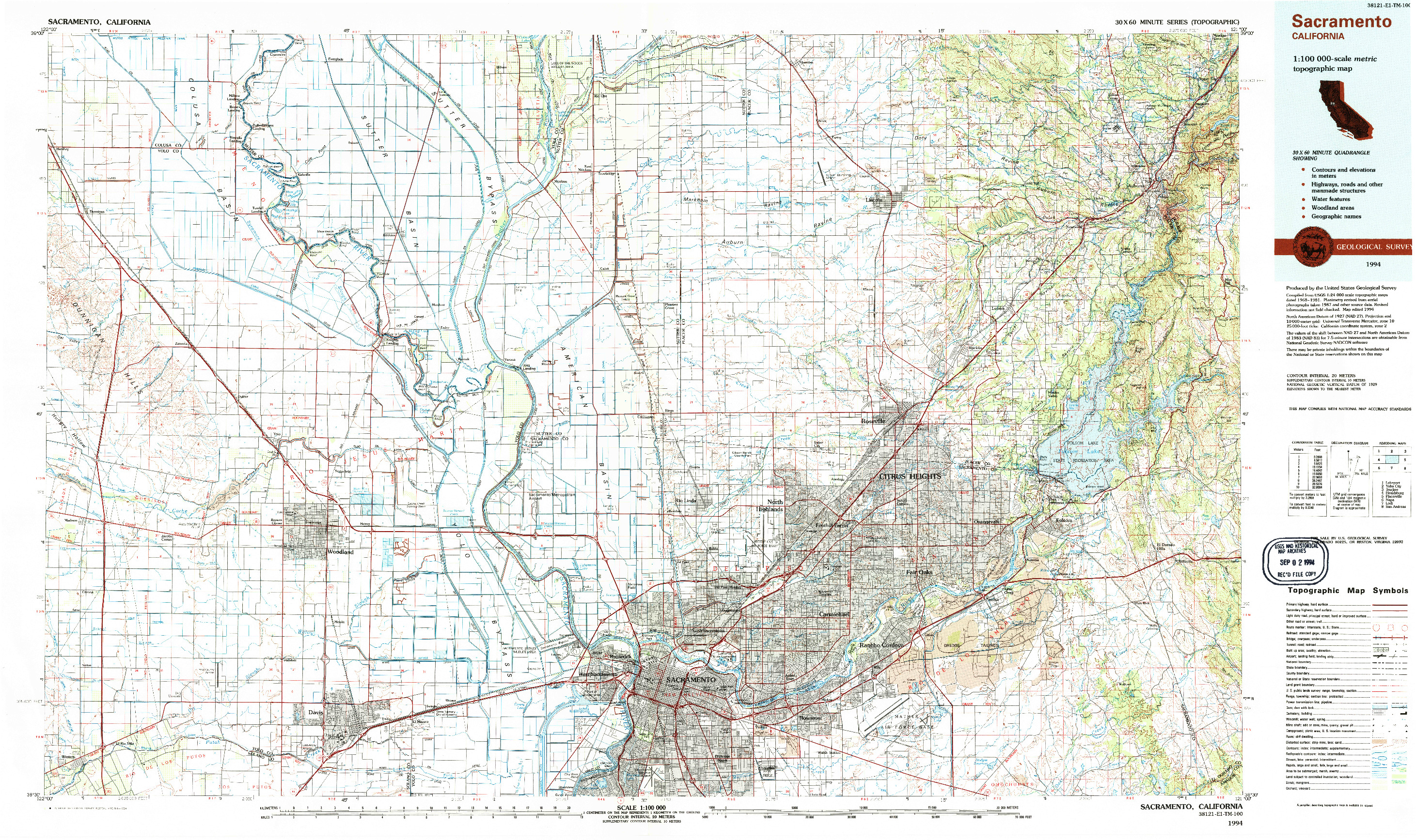 USGS 1:100000-SCALE QUADRANGLE FOR SACRAMENTO, CA 1994