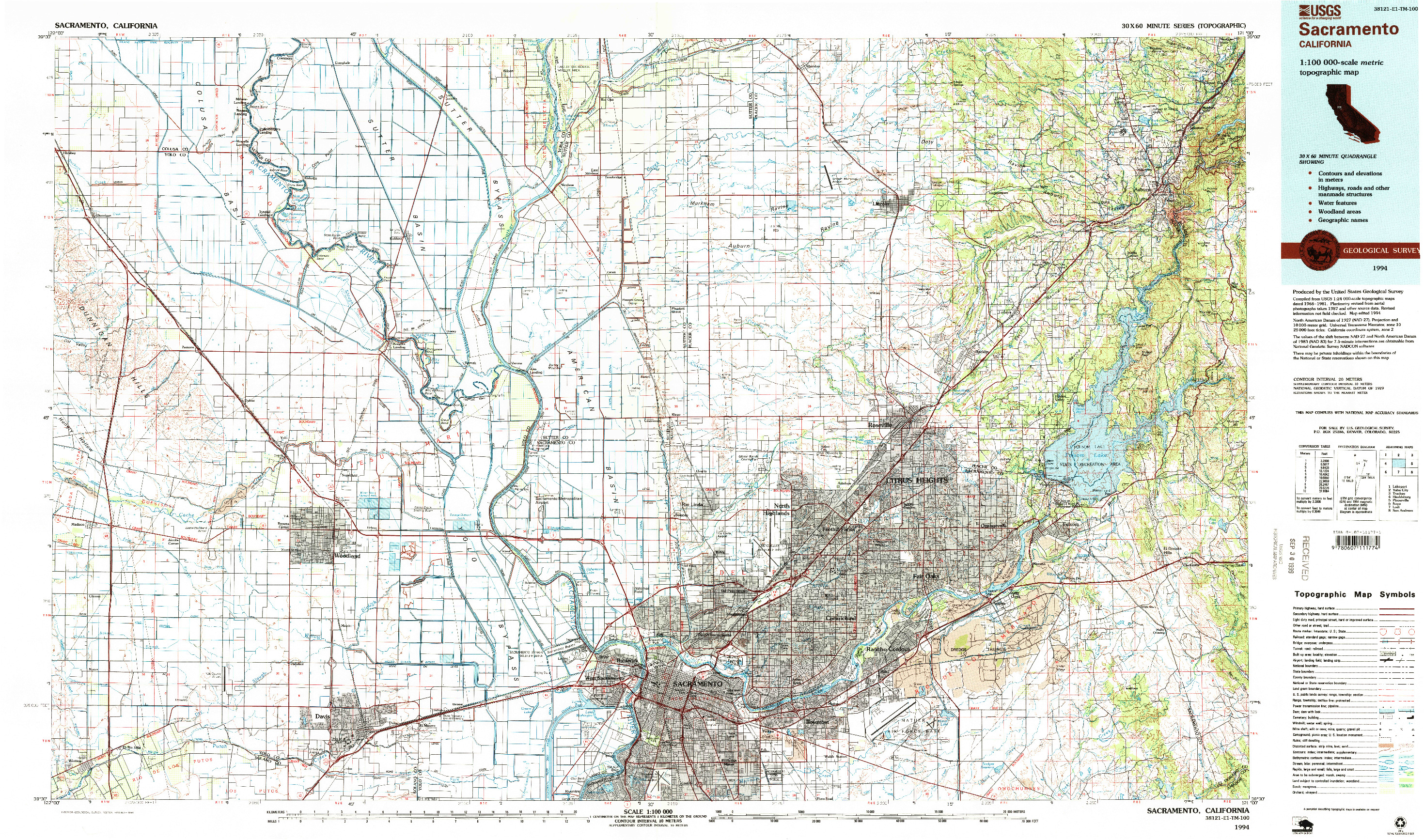 USGS 1:100000-SCALE QUADRANGLE FOR SACRAMENTO, CA 1994