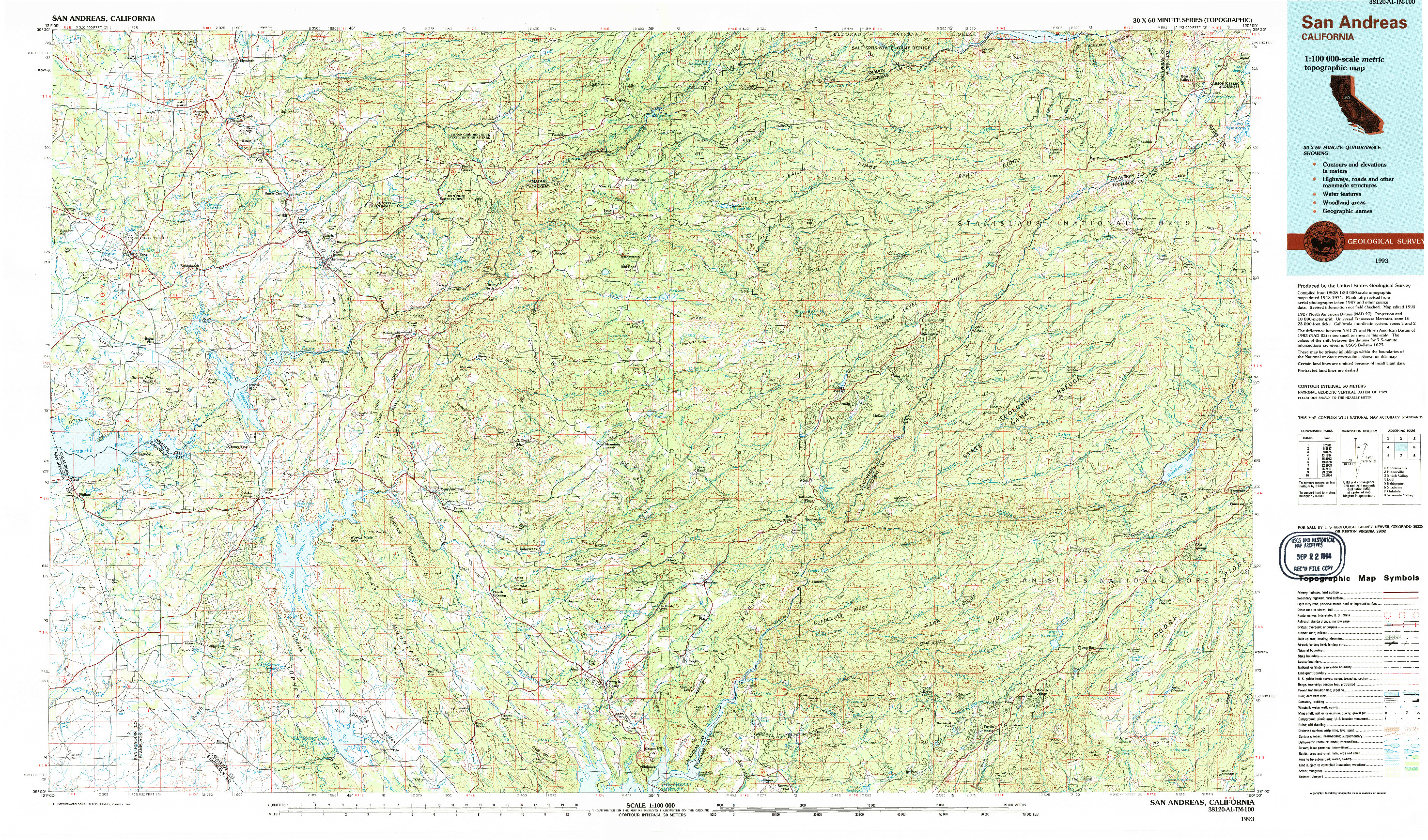 USGS 1:100000-SCALE QUADRANGLE FOR SAN ANDREAS, CA 1993