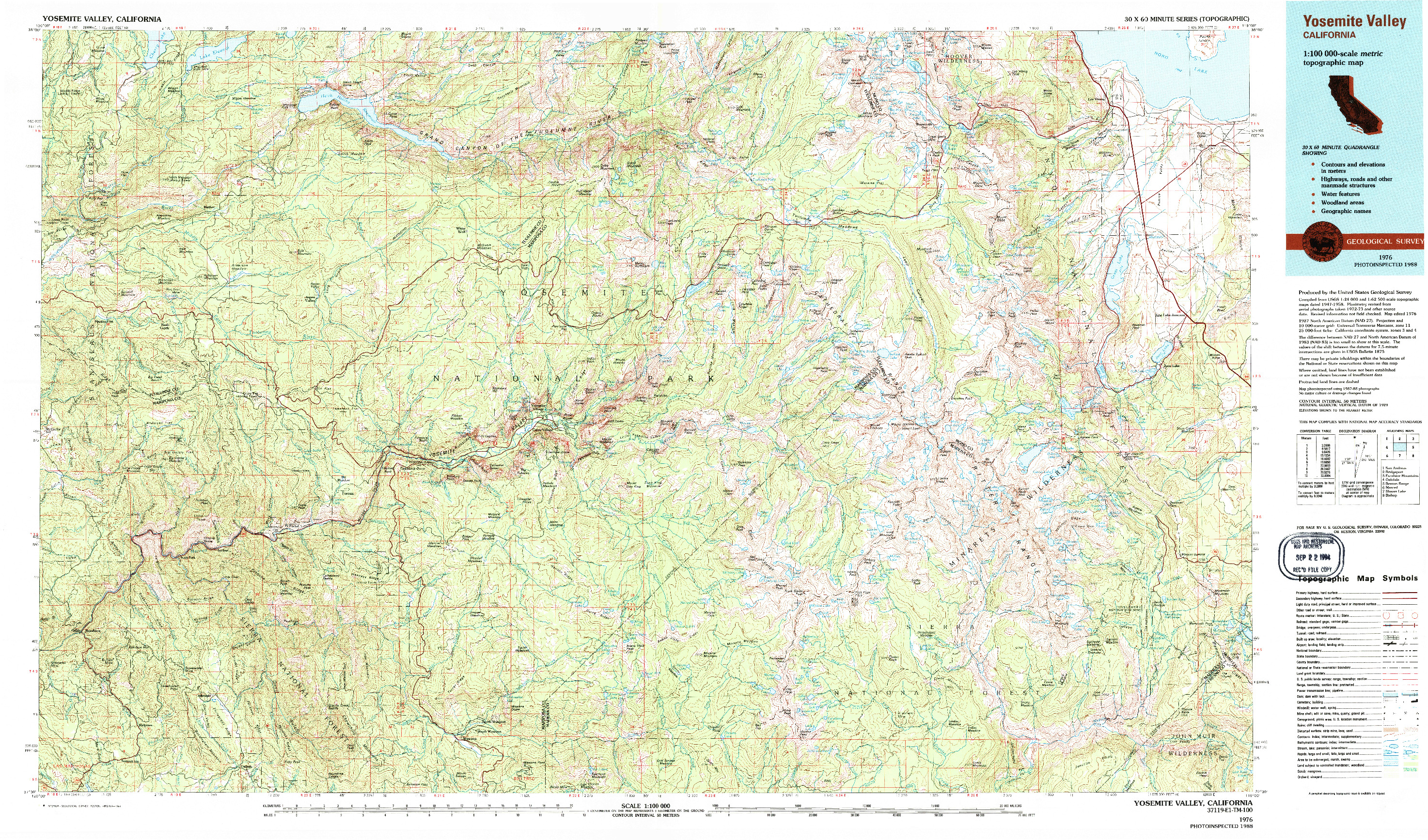 USGS 1:100000-SCALE QUADRANGLE FOR YOSEMITE VALLEY, CA 1976