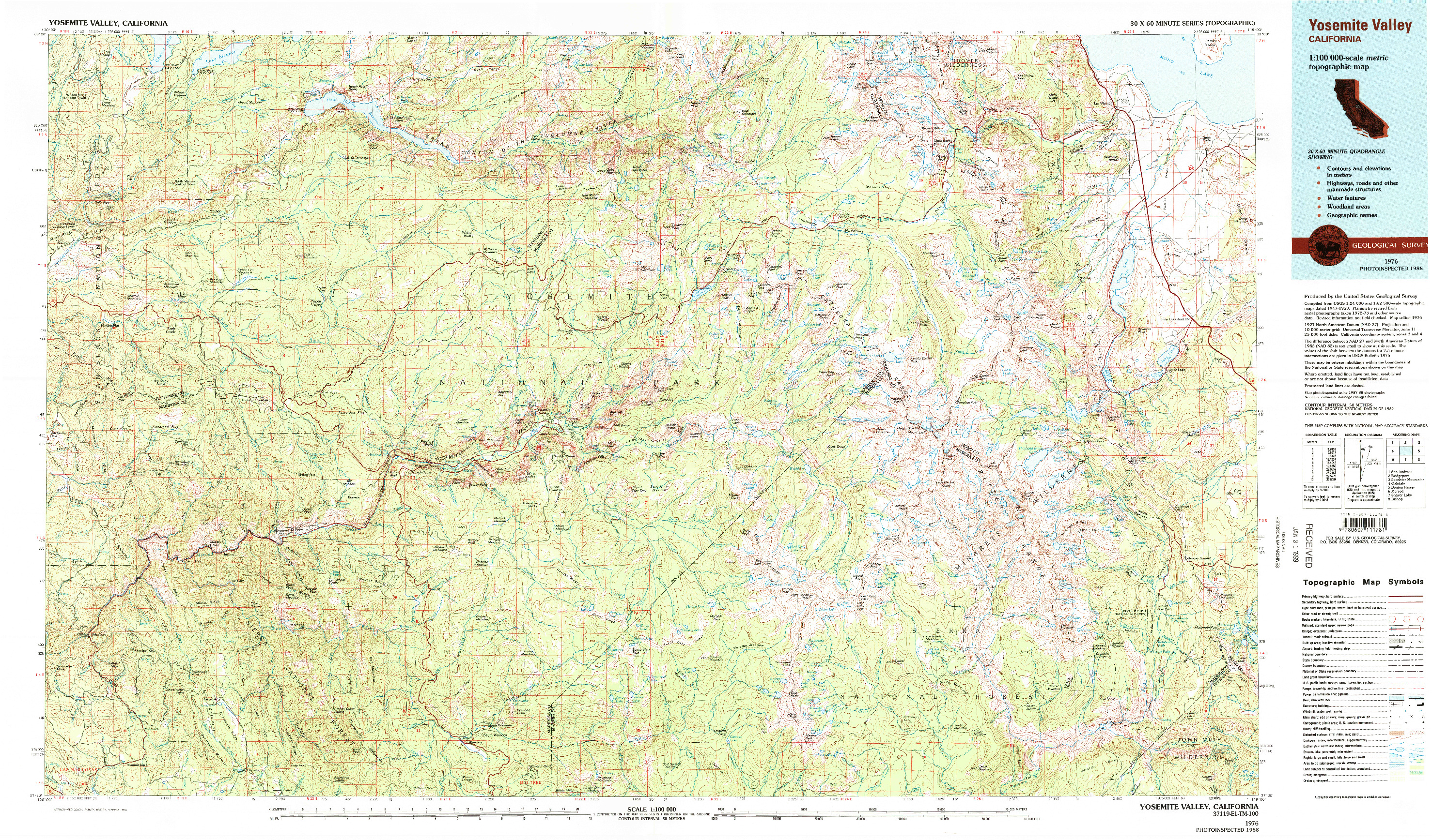 USGS 1:100000-SCALE QUADRANGLE FOR YOSEMITE VALLEY, CA 1976