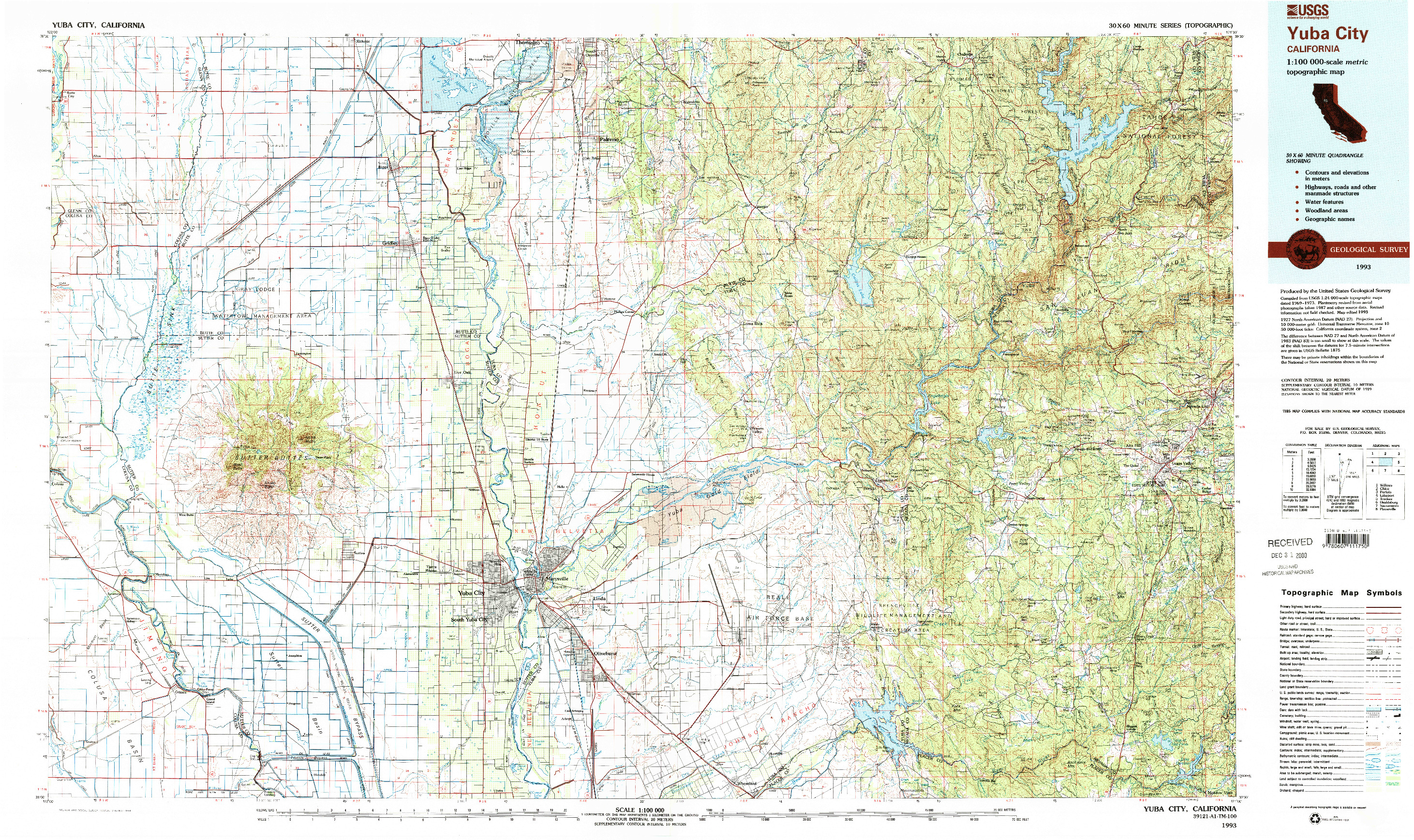 USGS 1:100000-SCALE QUADRANGLE FOR YUBA CITY, CA 1993