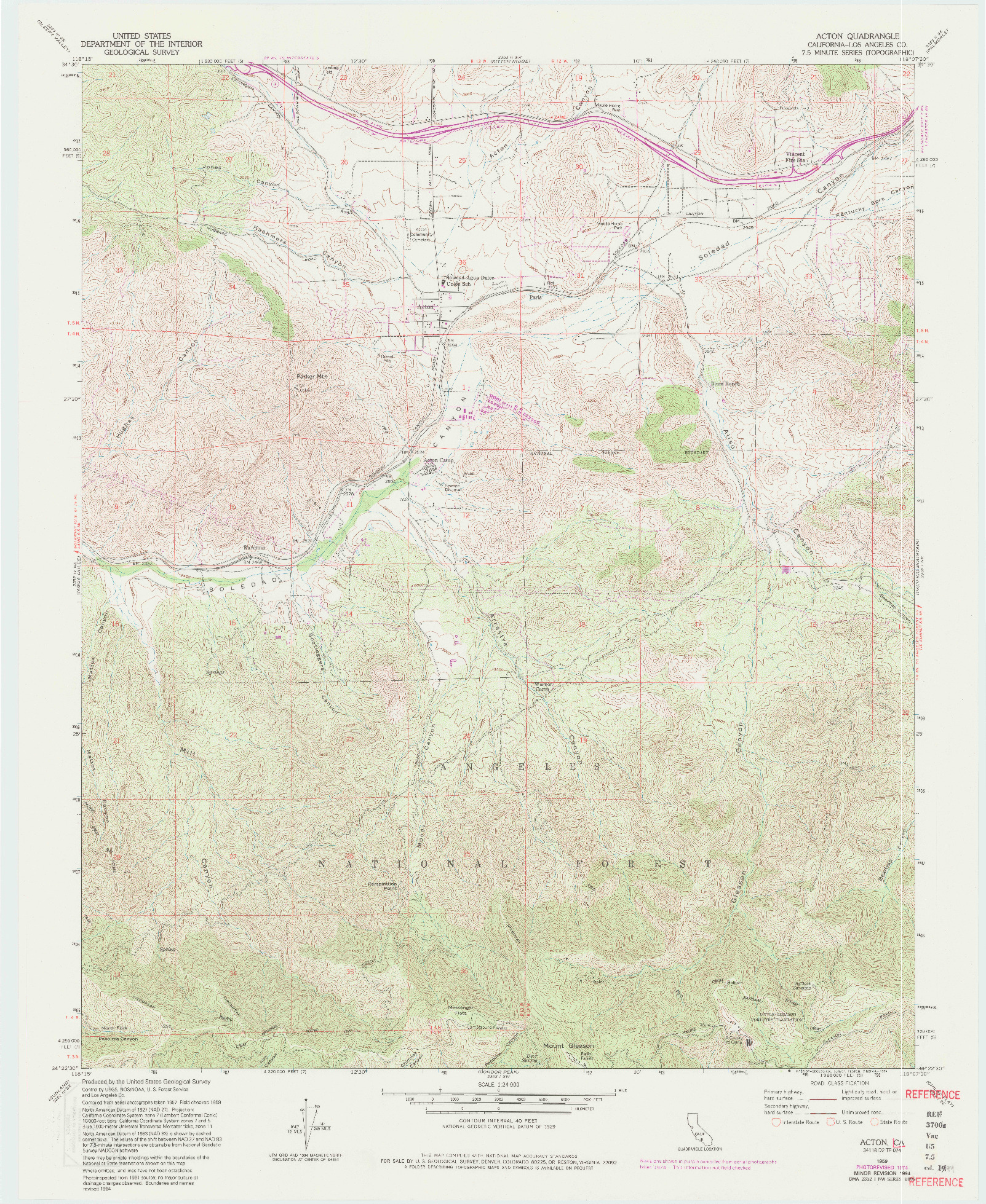 USGS 1:24000-SCALE QUADRANGLE FOR ACTON, CA 1959