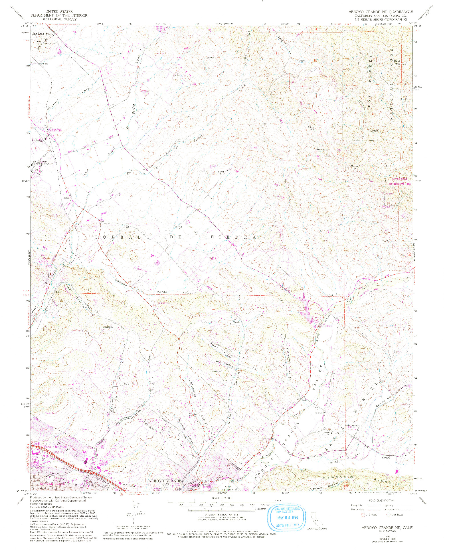 USGS 1:24000-SCALE QUADRANGLE FOR ARROYO GRANDE NE, CA 1965