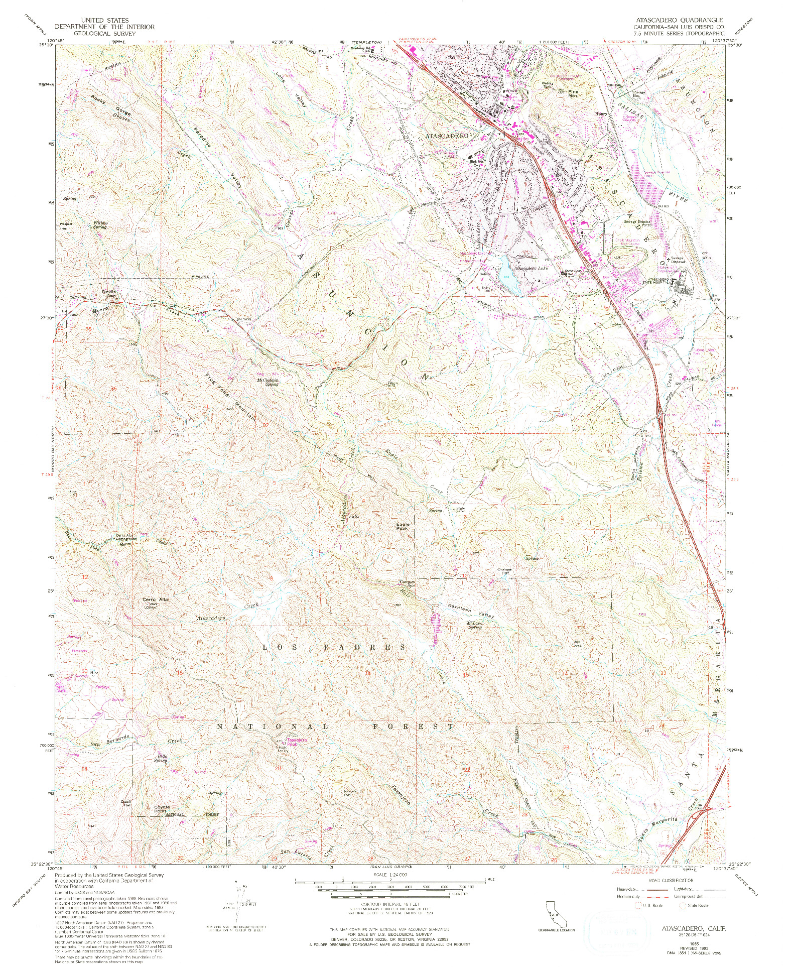 USGS 1:24000-SCALE QUADRANGLE FOR ATASCADERO, CA 1965