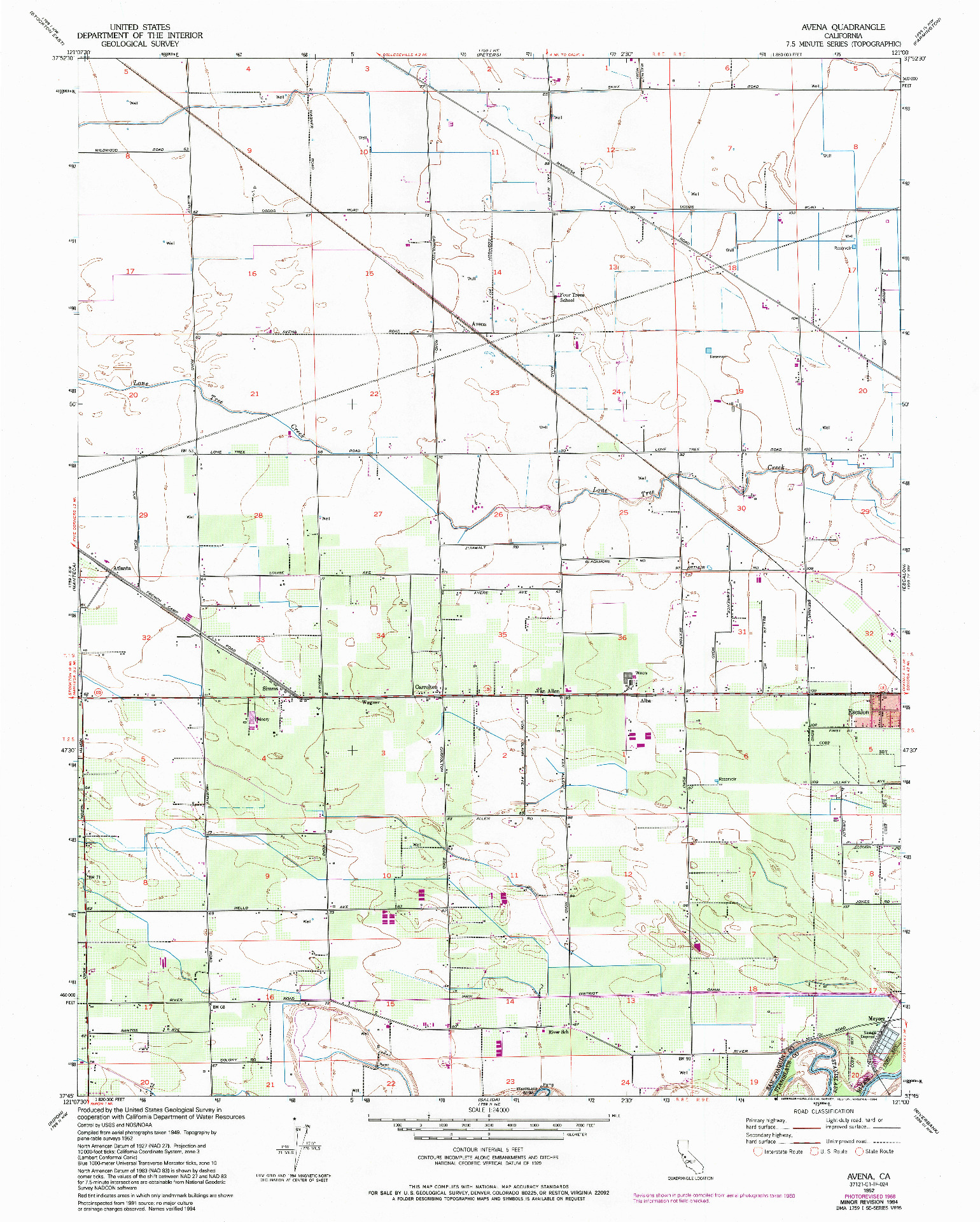 USGS 1:24000-SCALE QUADRANGLE FOR AVENA, CA 1952